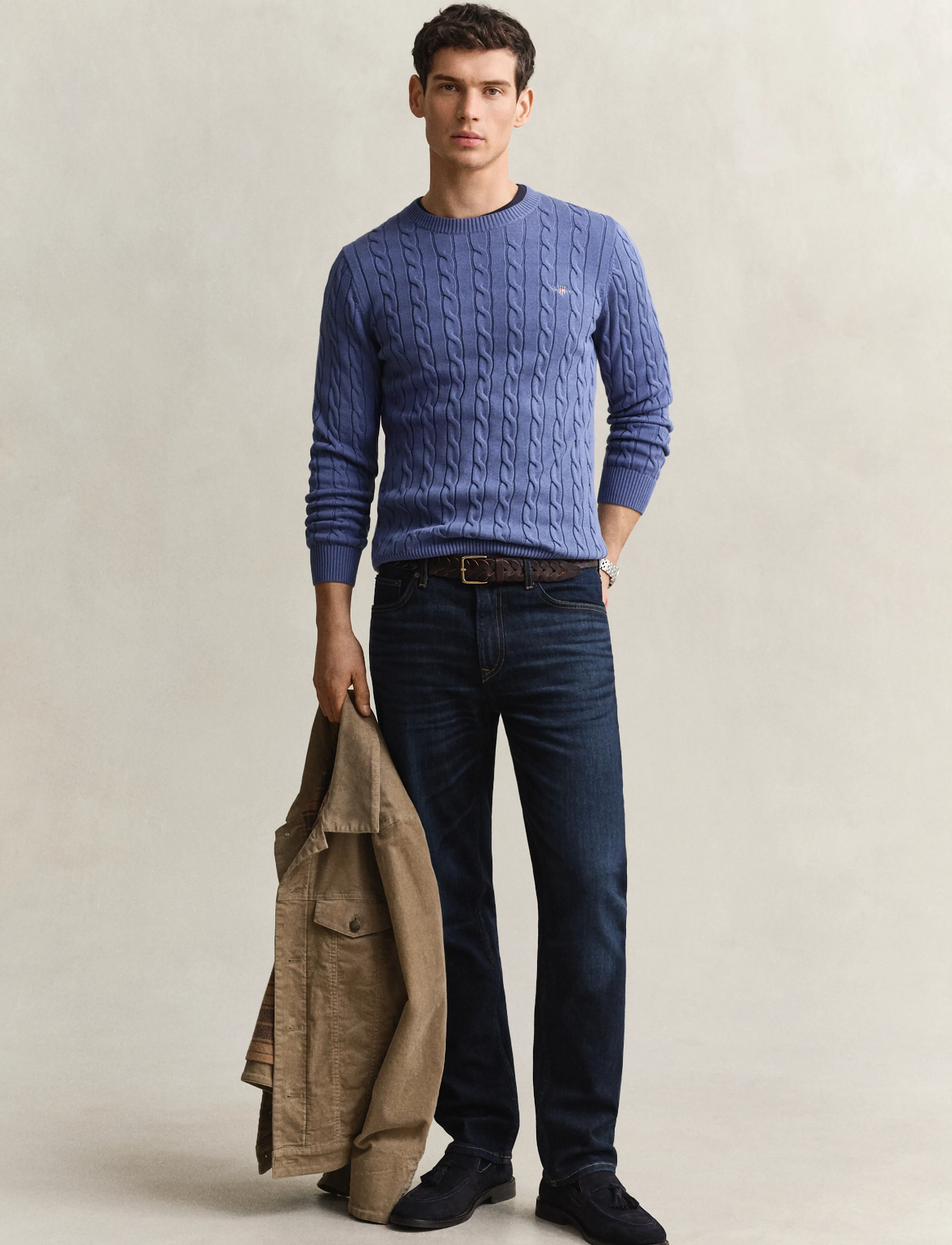 Gant - Classic Cable Knit Sweater - round necks - blue horizon - 4