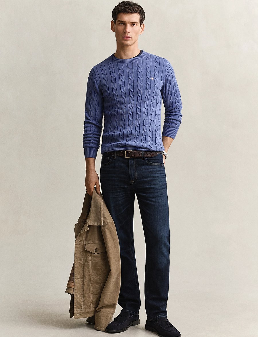 Gant - Classic Cable Knit Sweater - round necks - blue horizon - 4