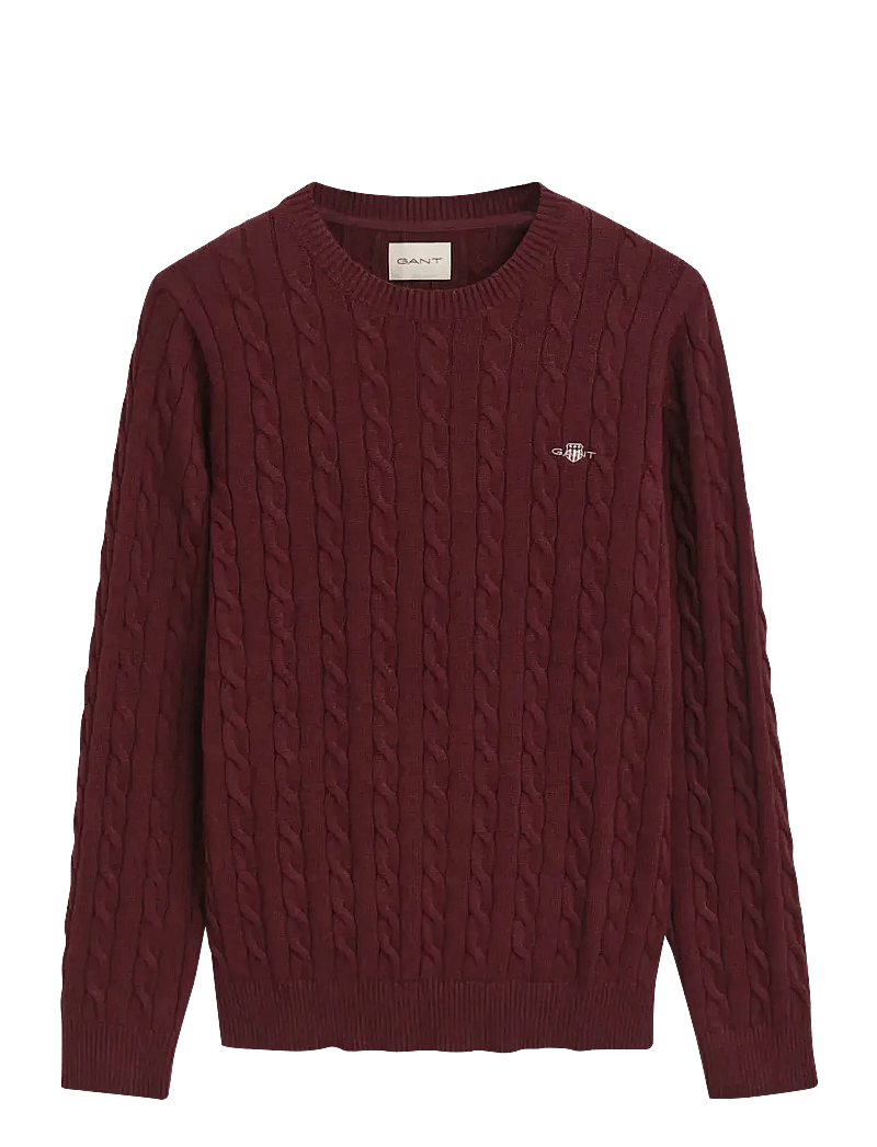 GANT - Classic Cable Knit Sweater - Ümmarguse kaelusega kudumid - bordeaux melange - 1