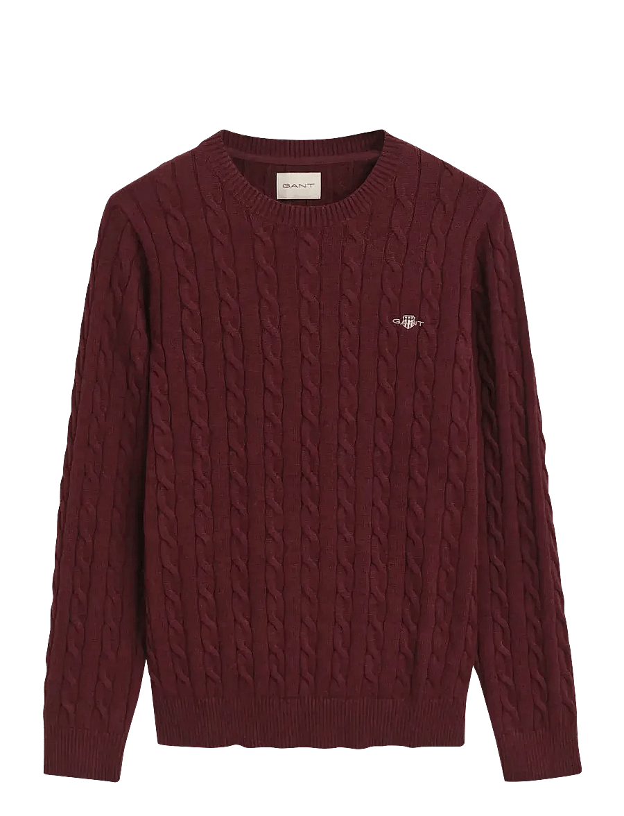 Gant - Classic Cable Knit Sweater - Ümmarguse kaelusega kudumid - bordeaux melange - 1