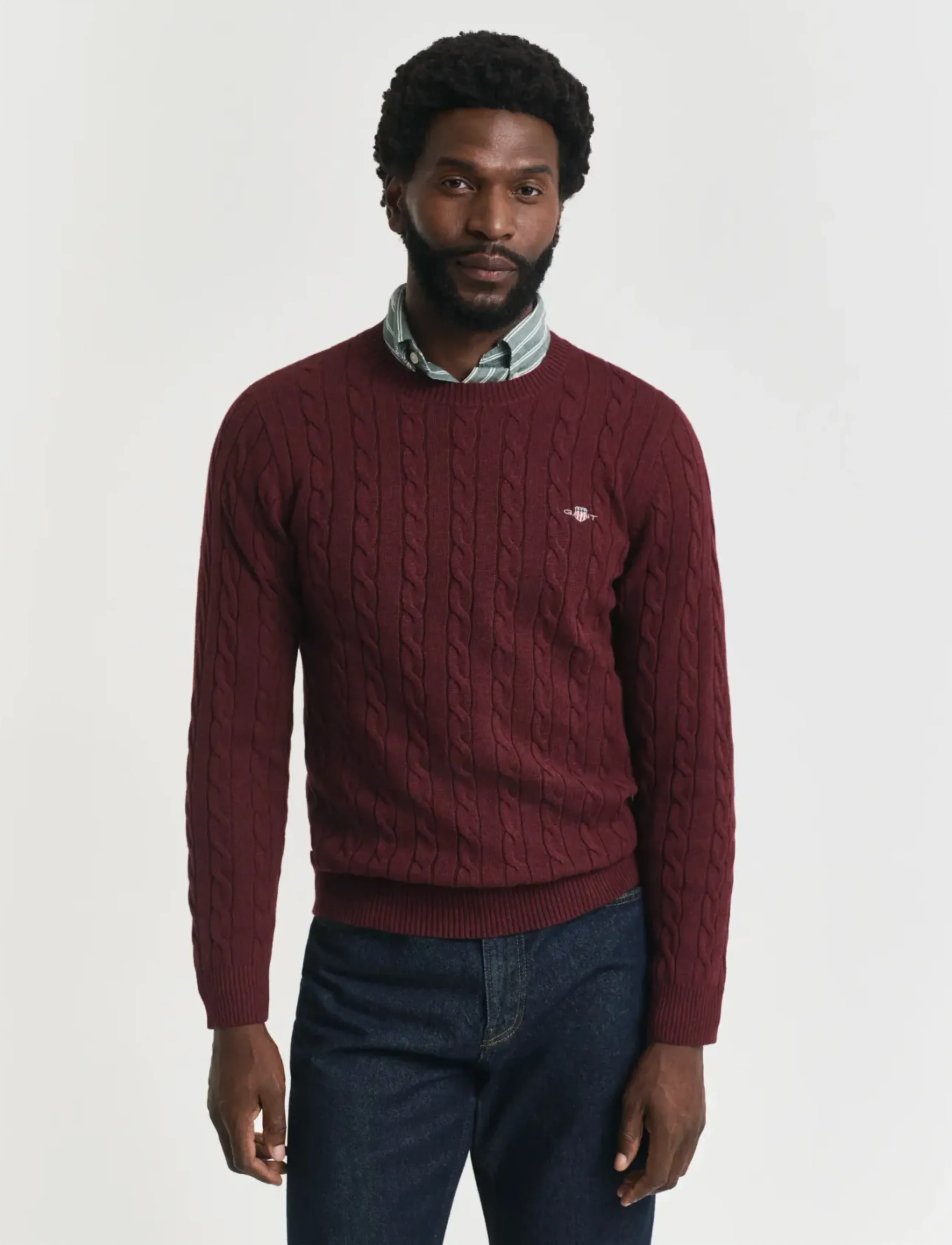 Gant Classic Cable Knit Sweater, XL, Knitwear, Rot - Round Necks, Männerswear