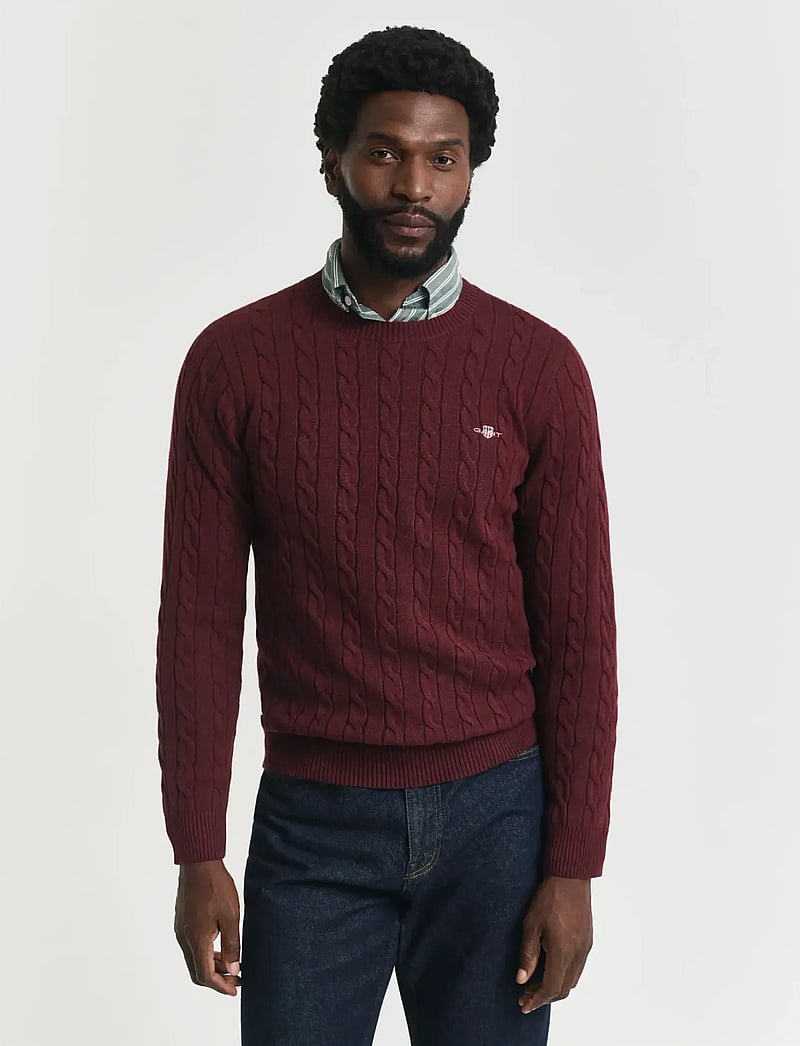 GANT - Classic Cable Knit Sweater - Ümmarguse kaelusega kudumid - bordeaux melange - 0