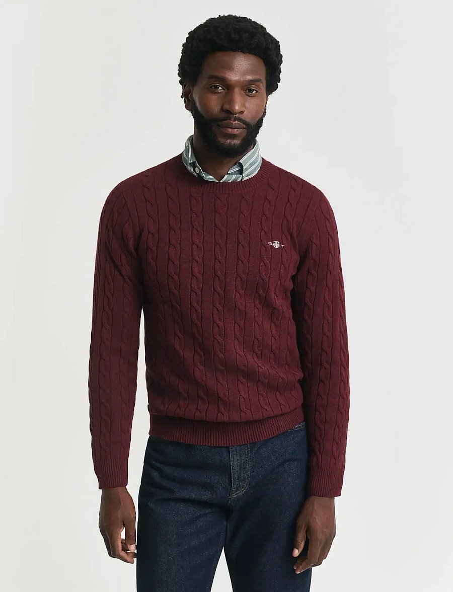 Gant - Classic Cable Knit Sweater - Ümmarguse kaelusega kudumid - bordeaux melange - 0