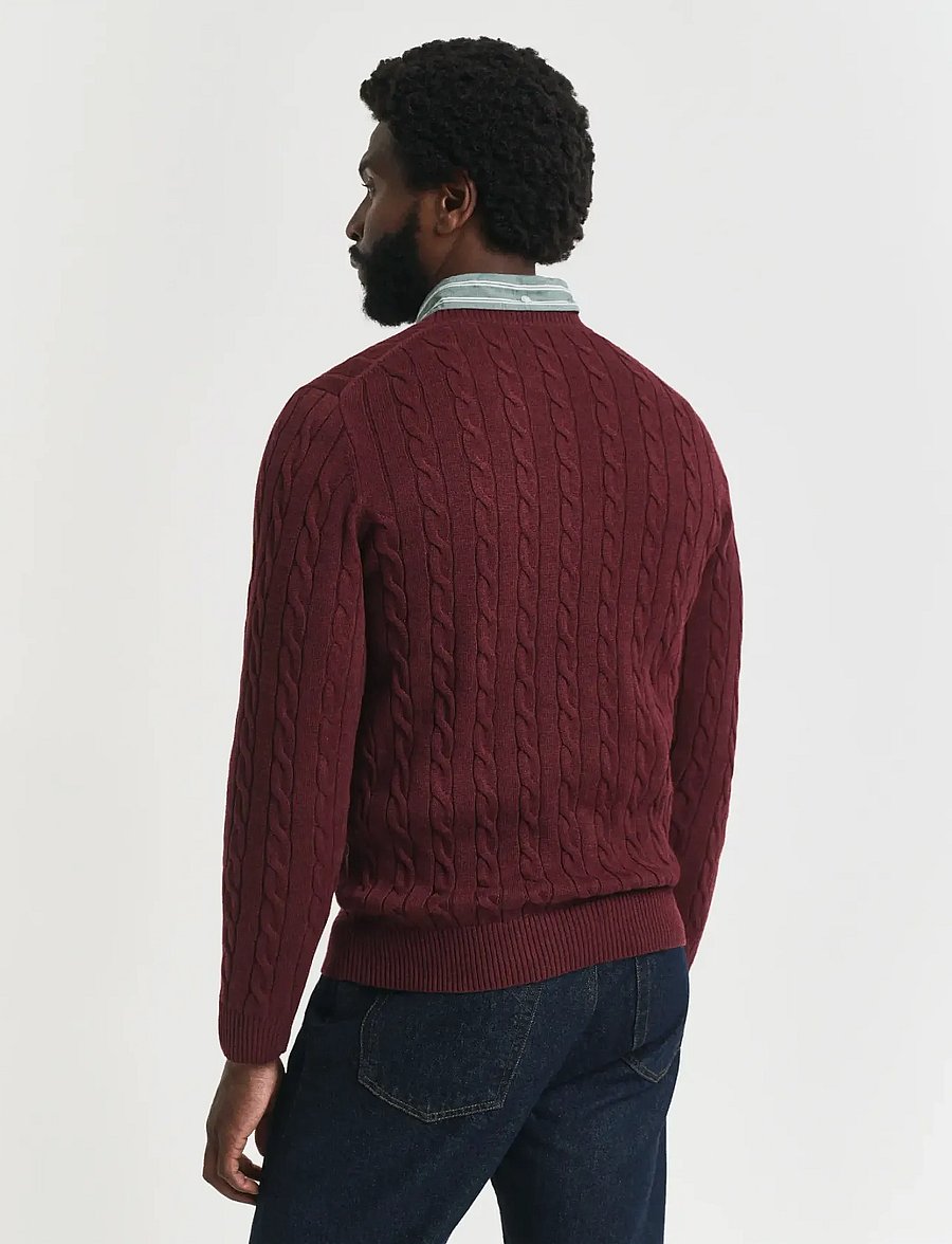 Gant - Classic Cable Knit Sweater - Ümmarguse kaelusega kudumid - bordeaux melange - 2