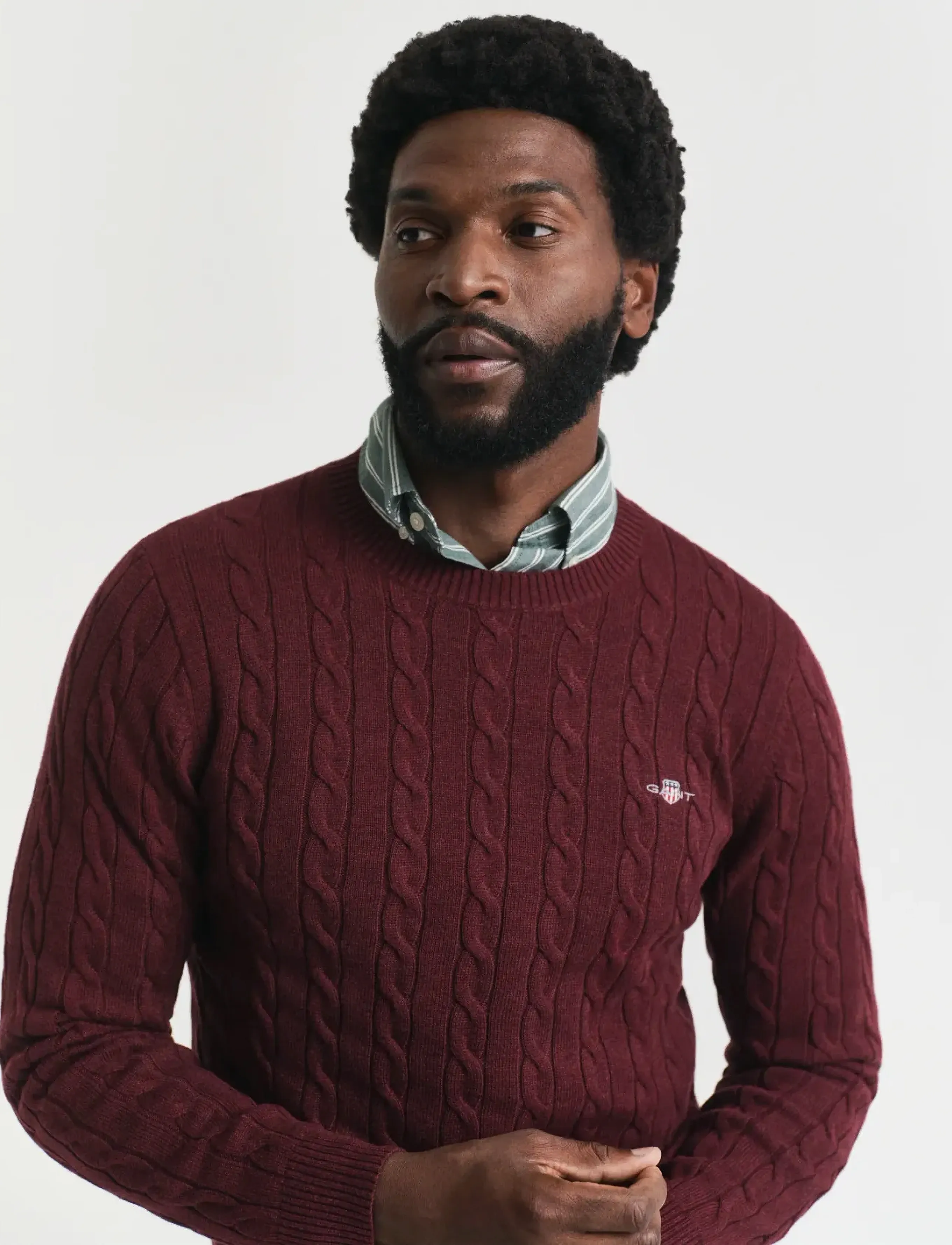Gant - Classic Cable Knit Sweater - round necks - bordeaux melange - 3