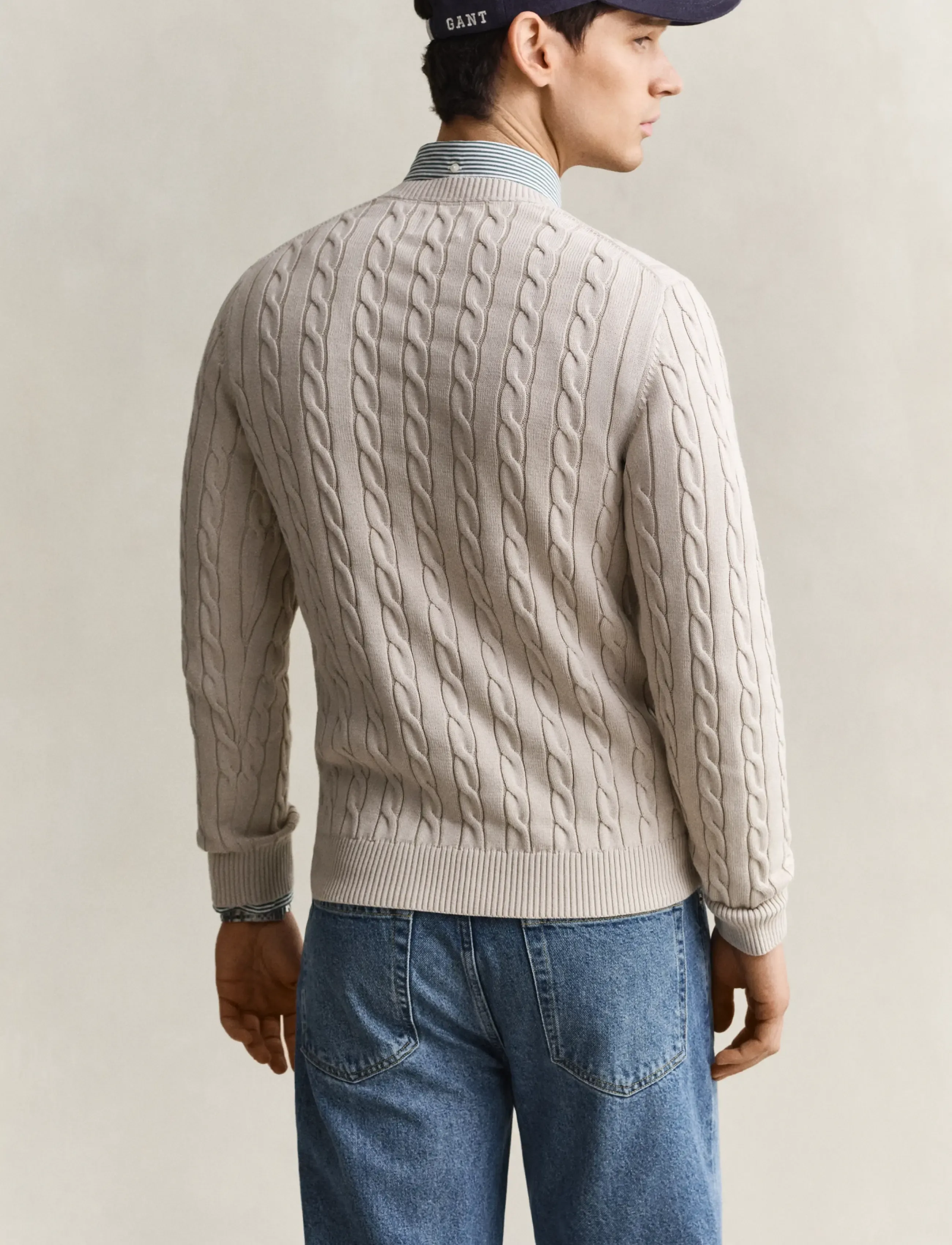 Gant - Classic Cable Knit Sweater - round necks - clay beige - 2