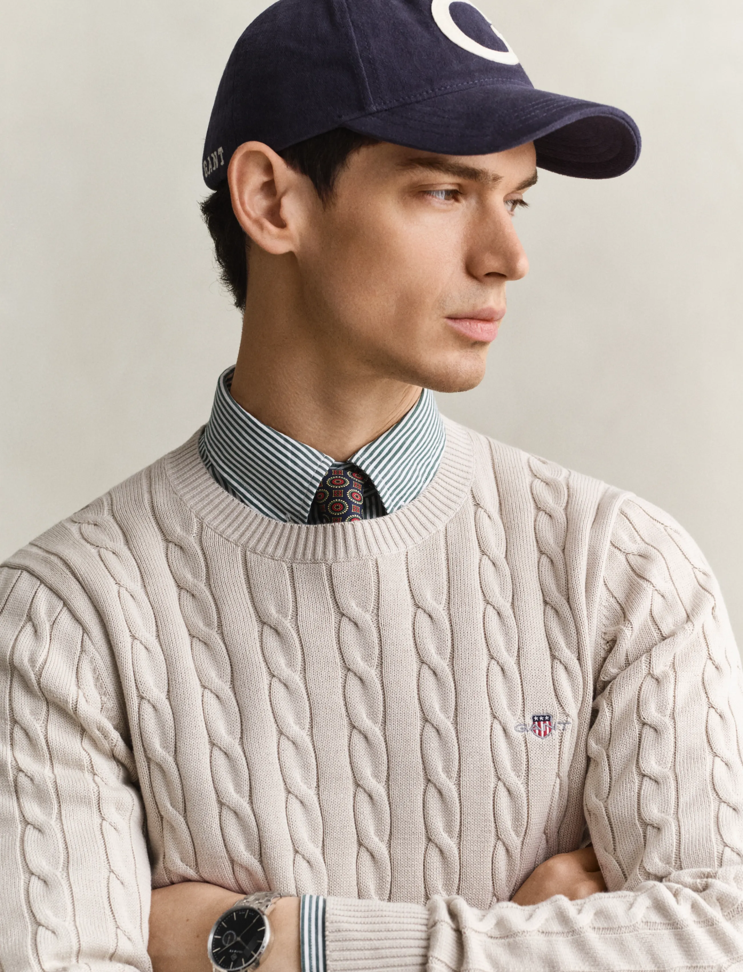 Gant - Classic Cable Knit Sweater - round necks - clay beige - 3