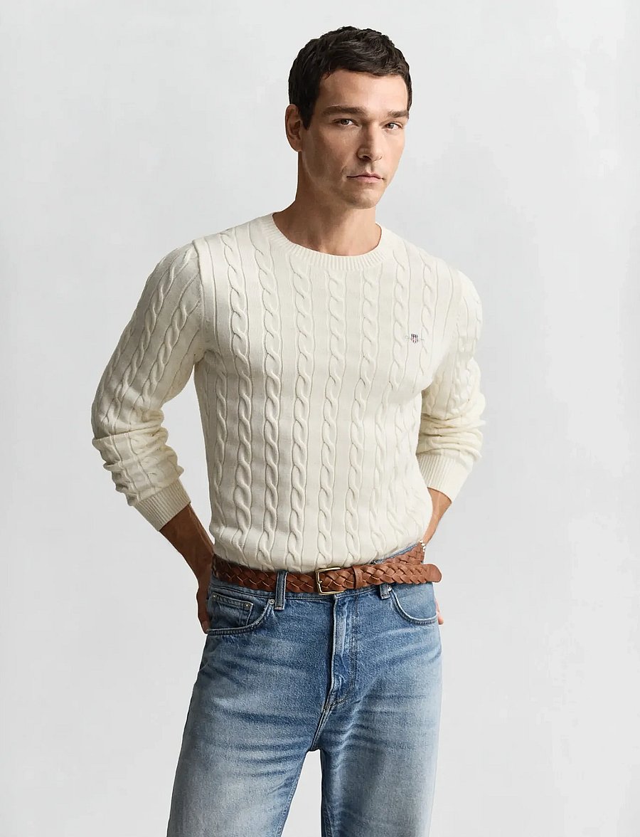 Gant - Classic Cable Knit Sweater - rund hals - cream - 0