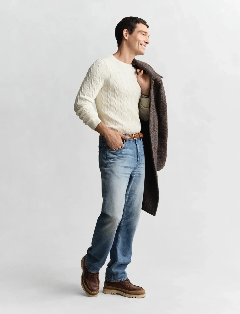 GANT - COTTON CABLE C-NECK - rundhalsad - cream - 5