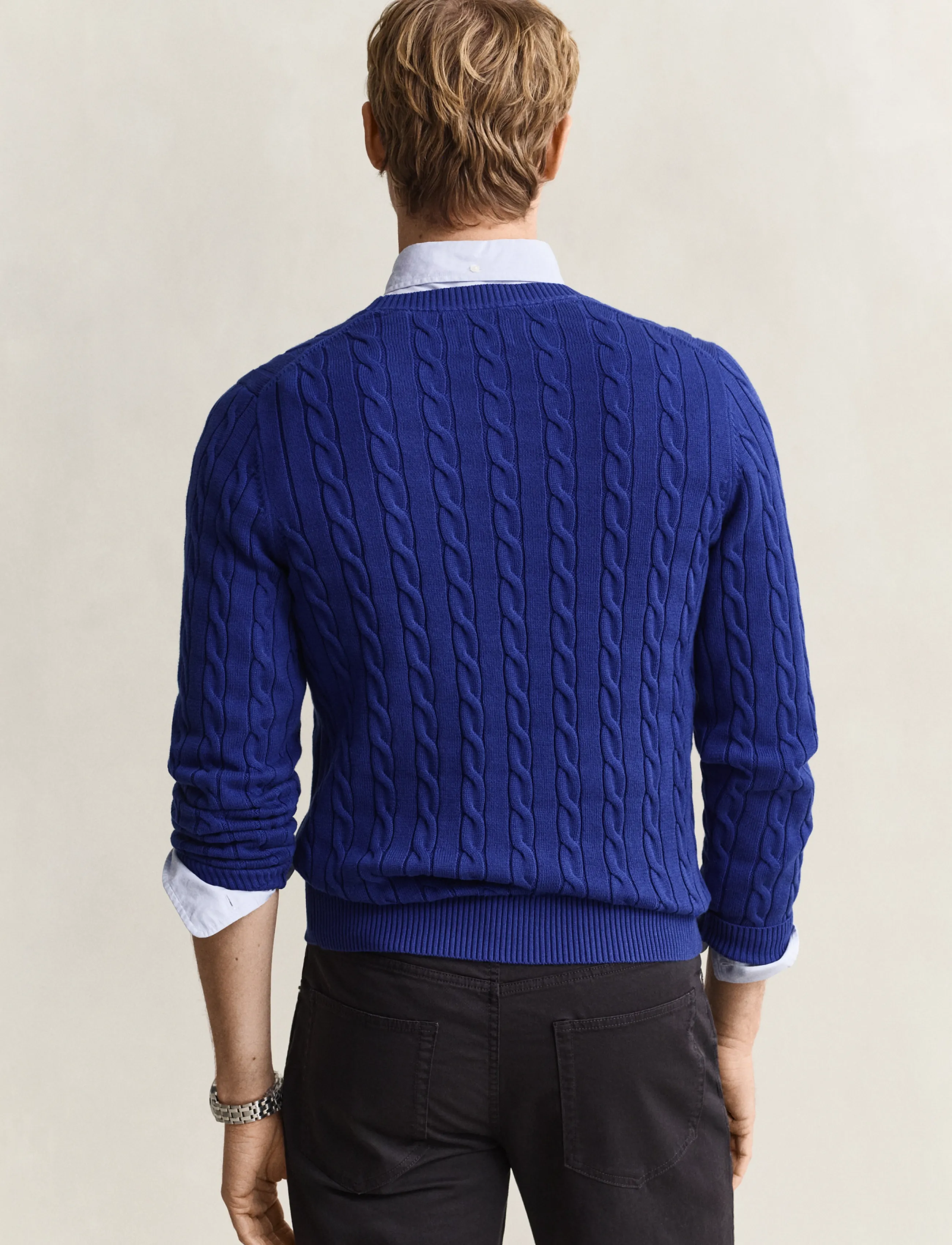 Gant - Classic Cable Knit Sweater - kringlótt hálsmál  - crisp blue - 2