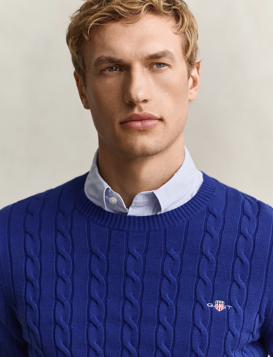 Gant - Classic Cable Knit Sweater - kringlótt hálsmál - crisp blue - 3