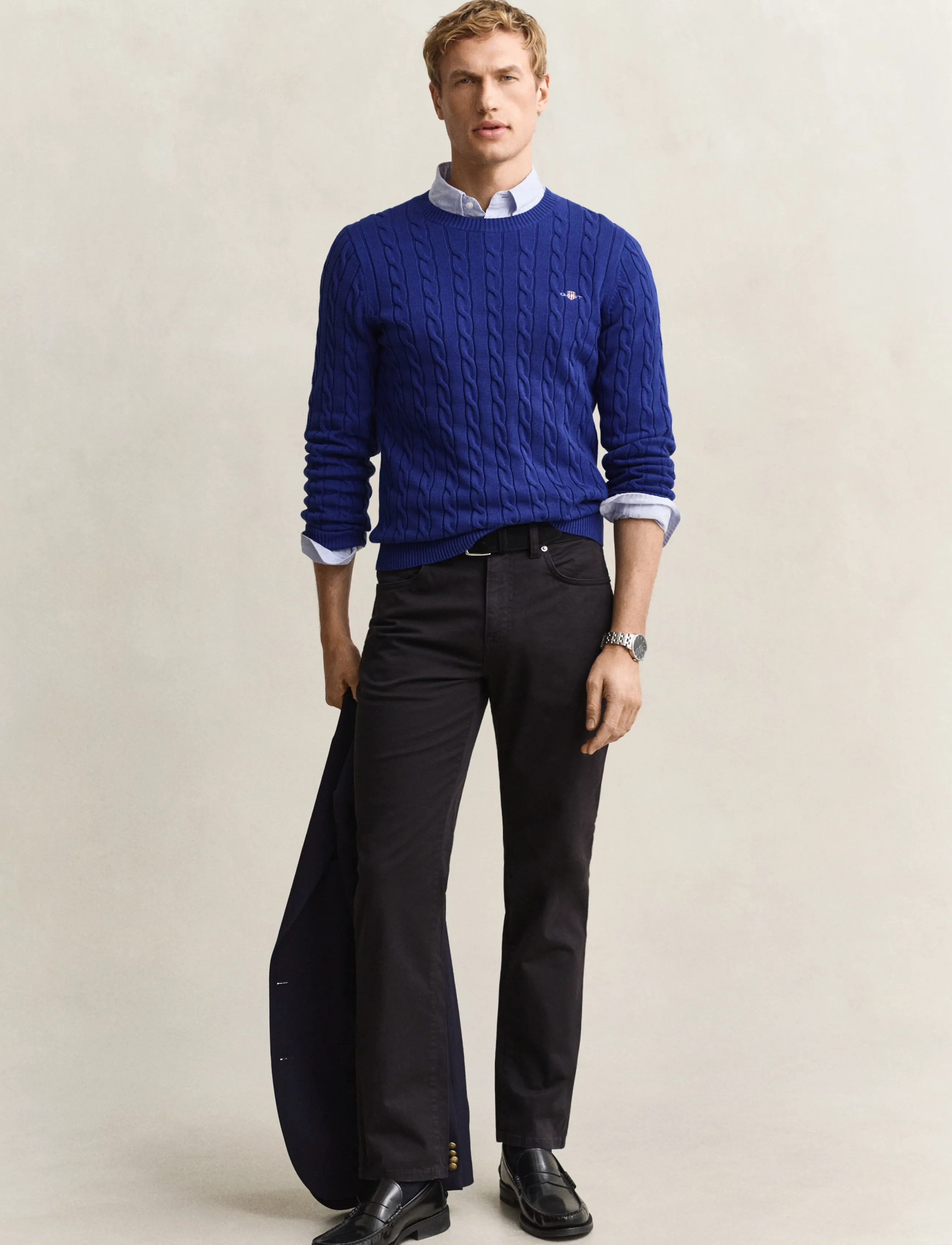 Gant - Classic Cable Knit Sweater - kringlótt hálsmál  - crisp blue - 4