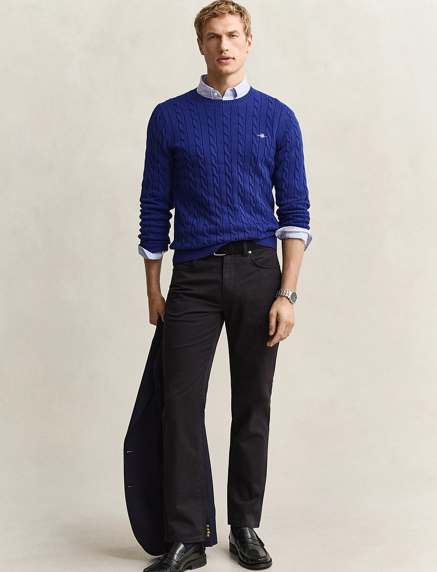 Gant - Classic Cable Knit Sweater - kringlótt hálsmál - crisp blue - 4