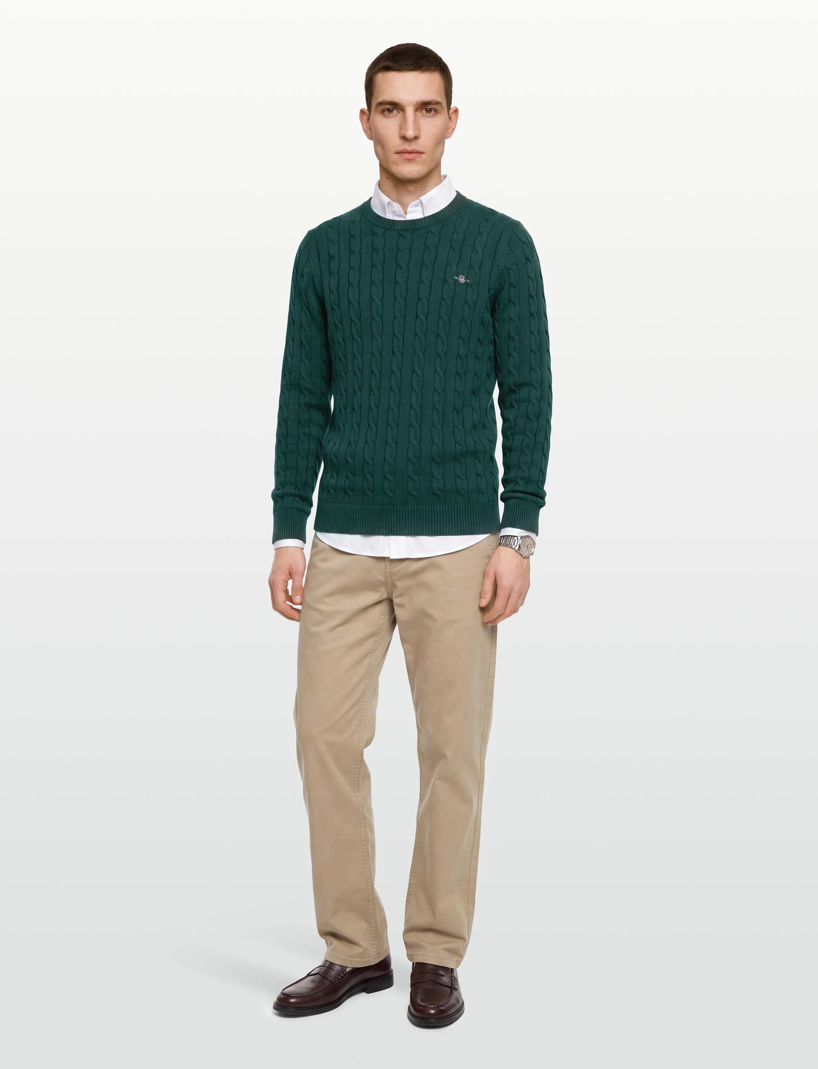 Gant - Classic Cable Knit Sweater - round necks - dark emerald - 0
