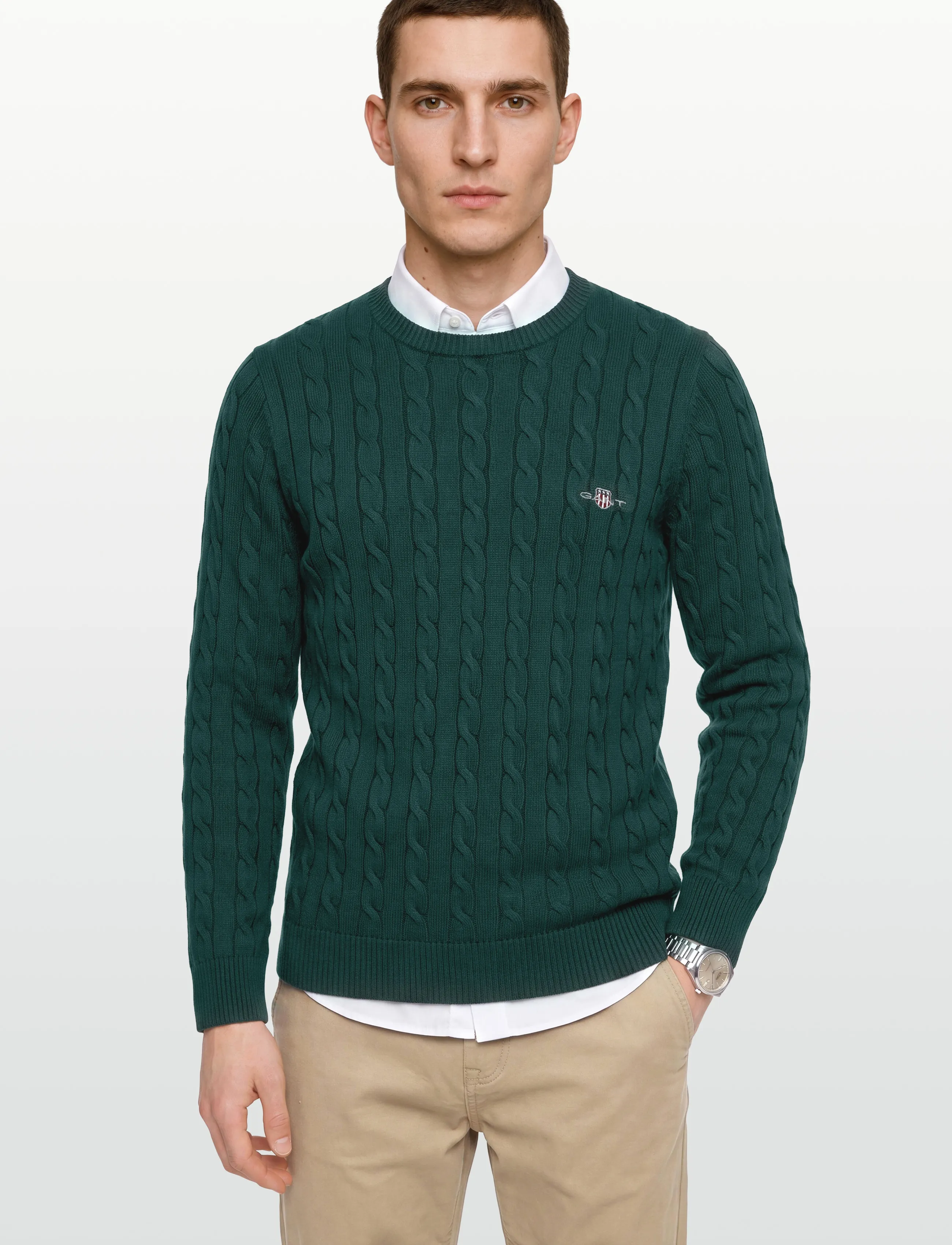 Gant - Classic Cable Knit Sweater - round necks - dark emerald - 3