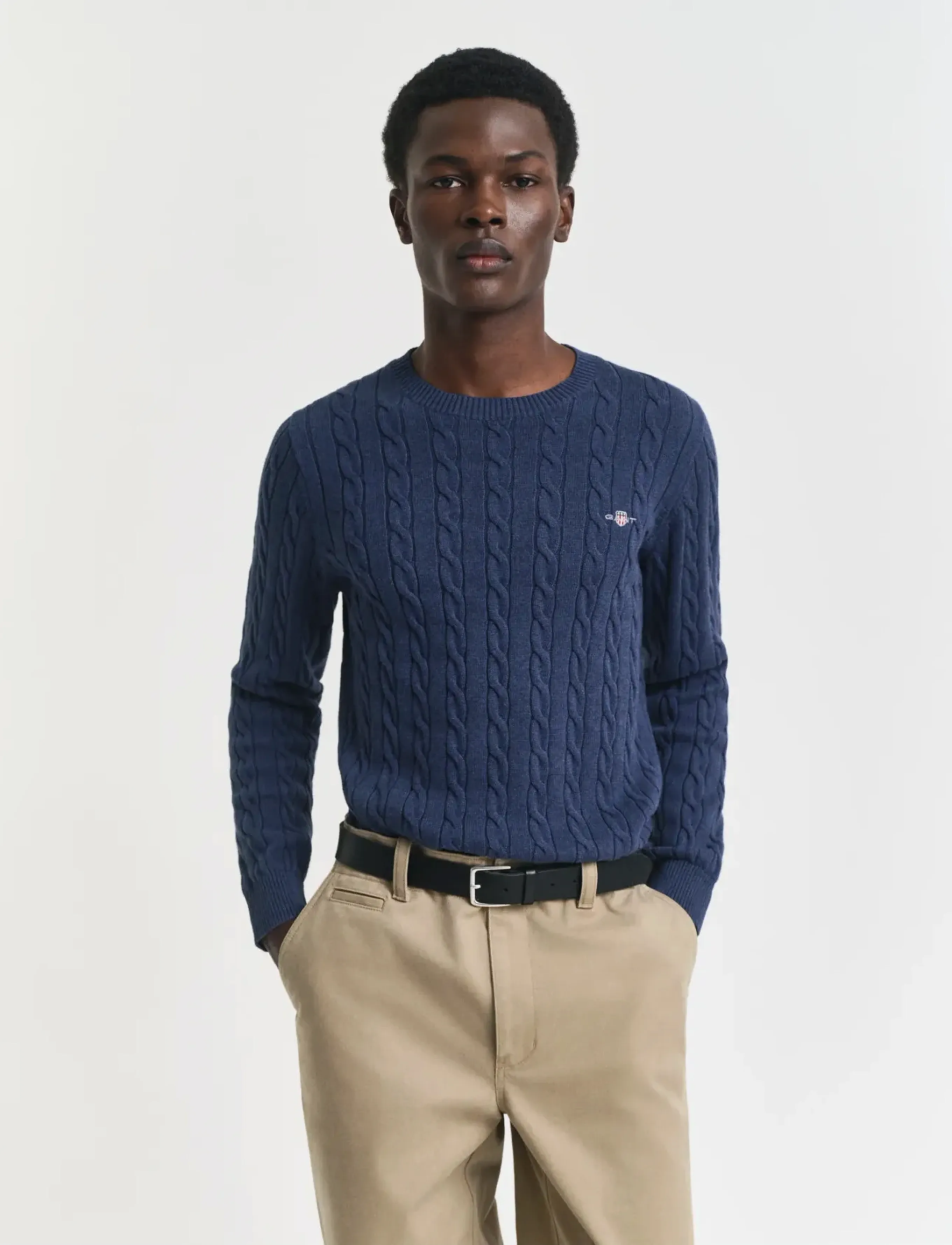 Gant Classic Cable Knit Sweater, XXL, Knitwear, Blau - Round Necks, Männerswear