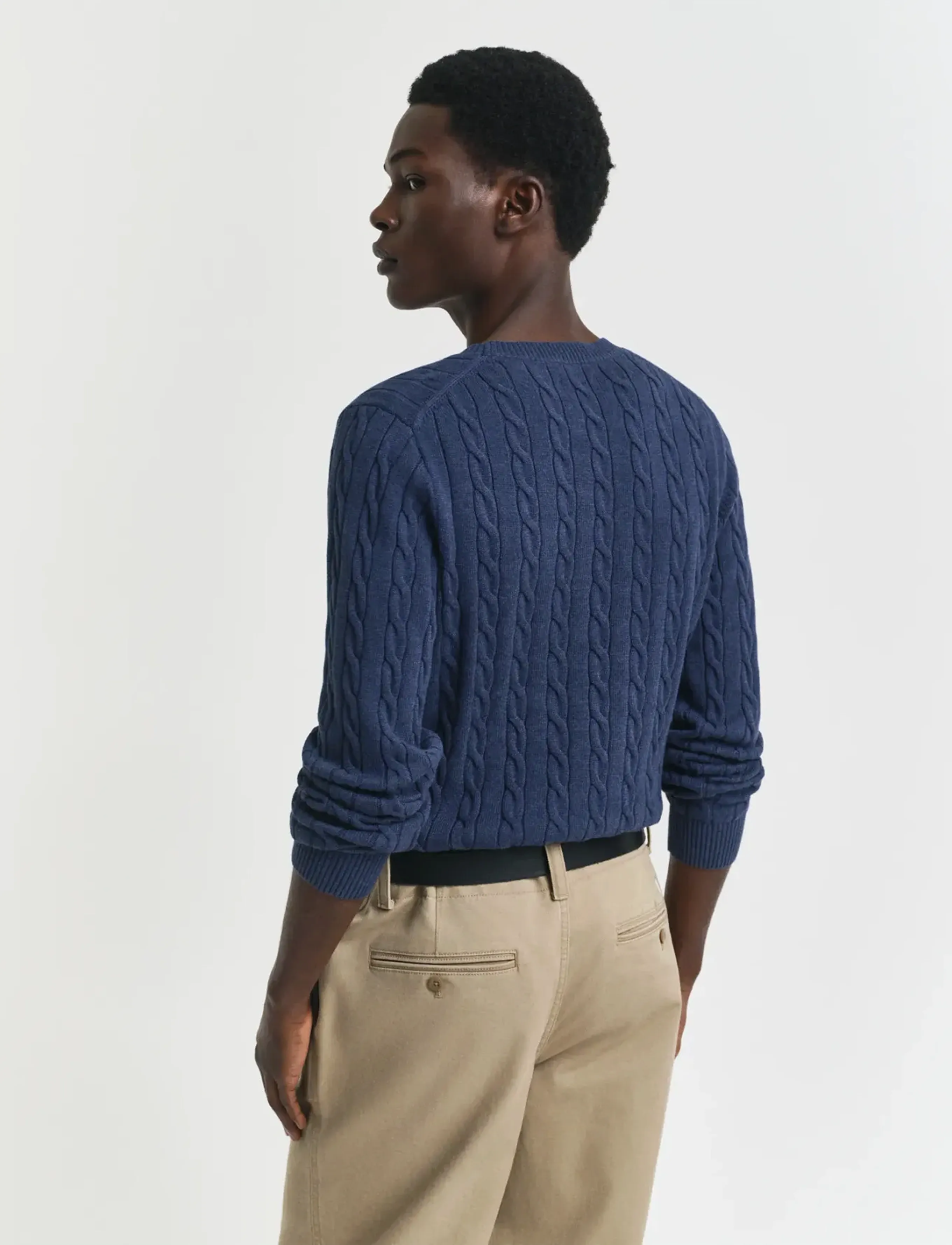 Gant - Classic Cable Knit Sweater - rundhalsad - dark jeansblue melange - 3