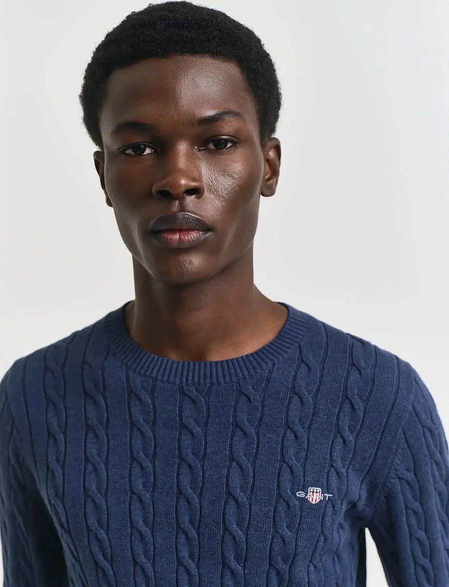 Gant - Classic Cable Knit Sweater - rundhalsad - dark jeansblue melange - 4