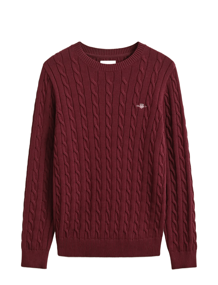 Gant - Classic Cable Knit Sweater - Ümmarguse kaelusega kudumid - deep grape wine - 1