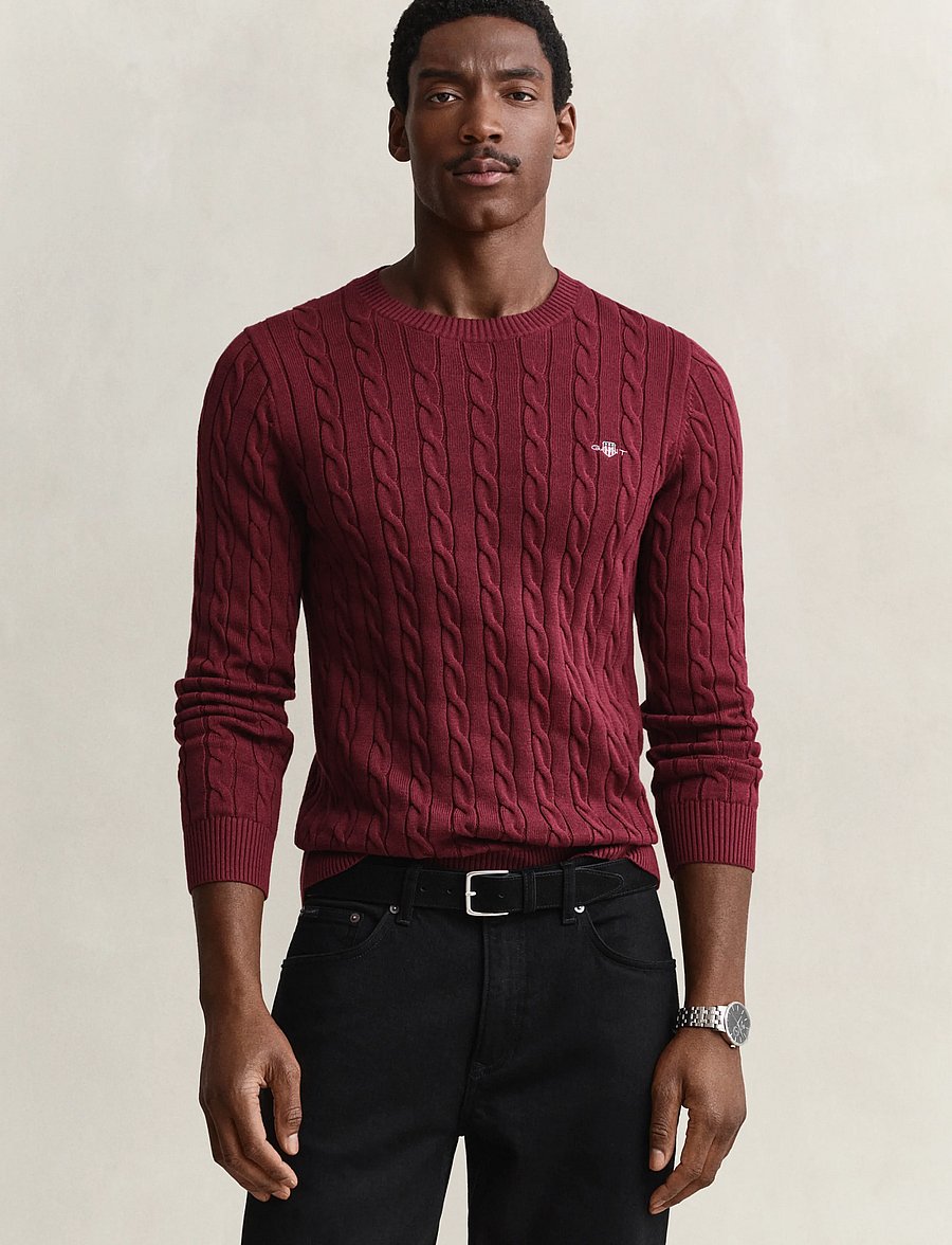 Gant - Classic Cable Knit Sweater - Ümmarguse kaelusega kudumid - deep grape wine - 0