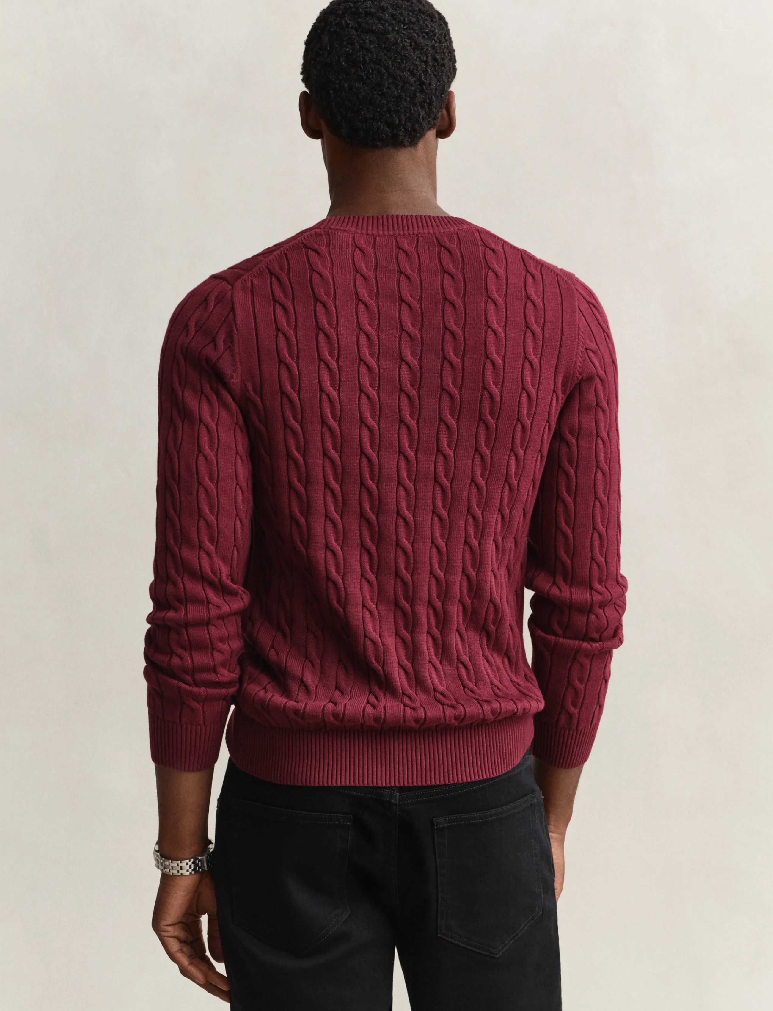 Gant - Classic Cable Knit Sweater - round necks - deep grape wine - 2