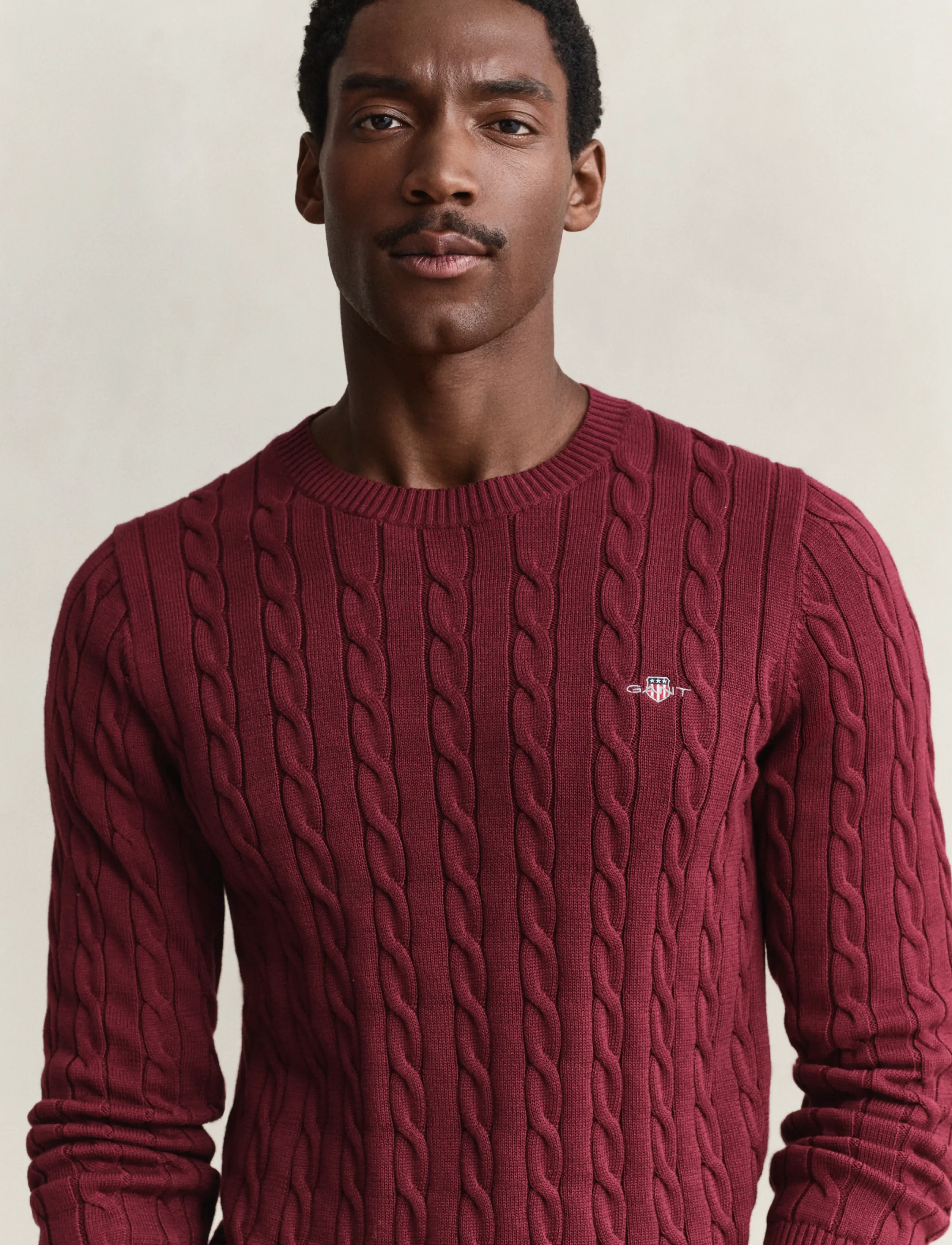 Gant - Classic Cable Knit Sweater - round necks - deep grape wine - 3