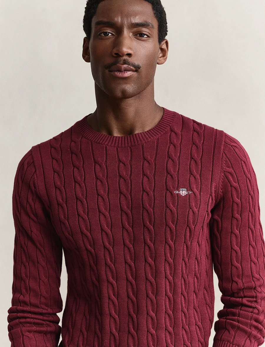 Gant - Classic Cable Knit Sweater - Ümmarguse kaelusega kudumid - deep grape wine - 3
