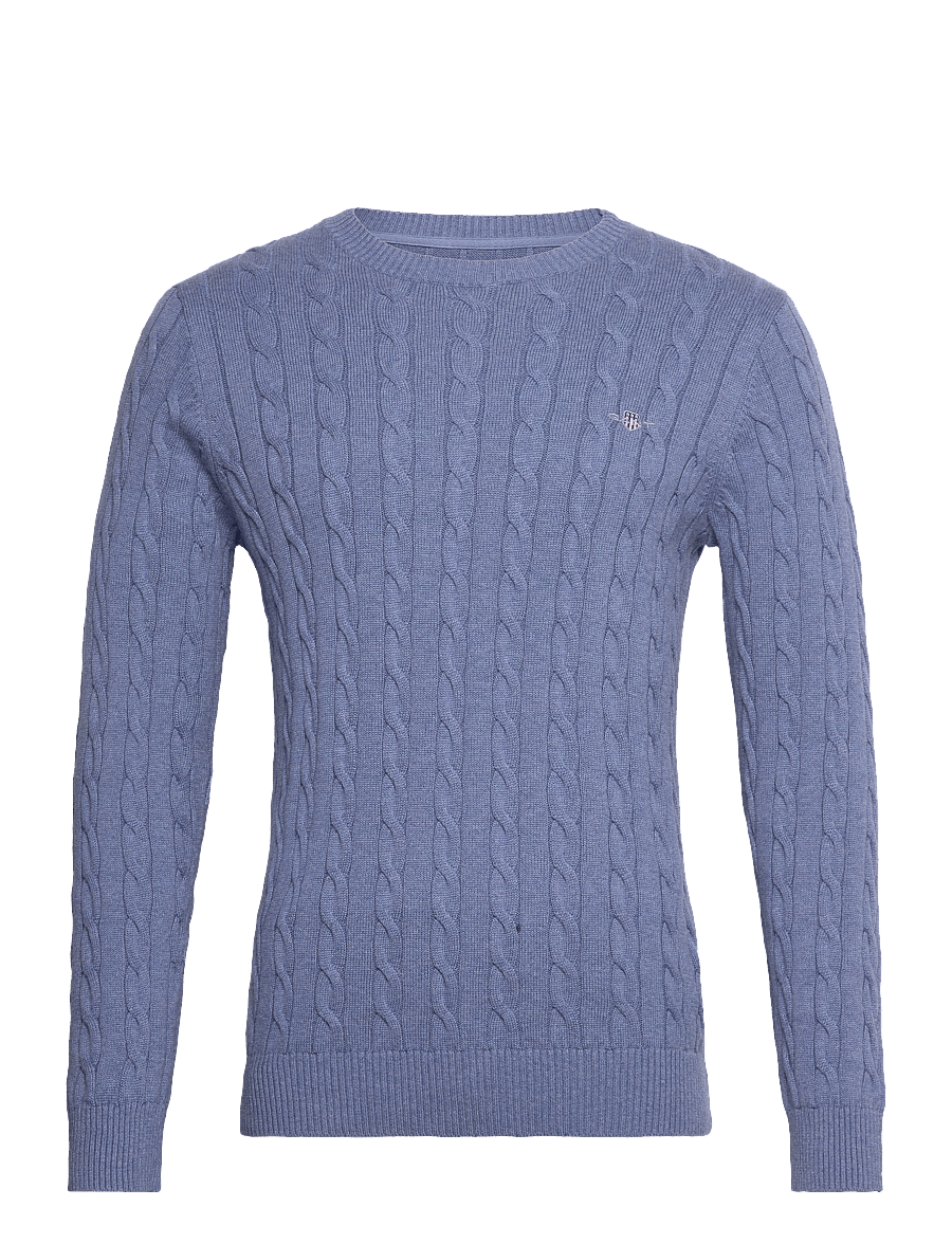 Gant - Classic Cable Knit Sweater - Ümmarguse kaelusega kudumid - denim blue melange - 0