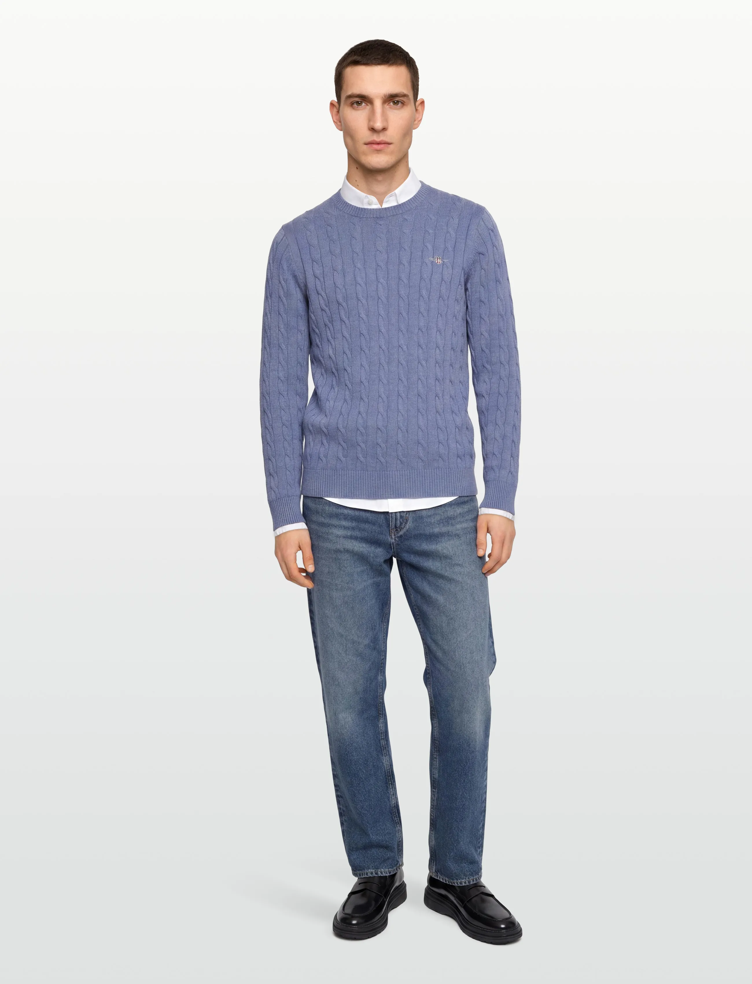 Gant Classic Cable Knit Sweater, XL, Knitwear, Blau - Round Necks, Männerswear