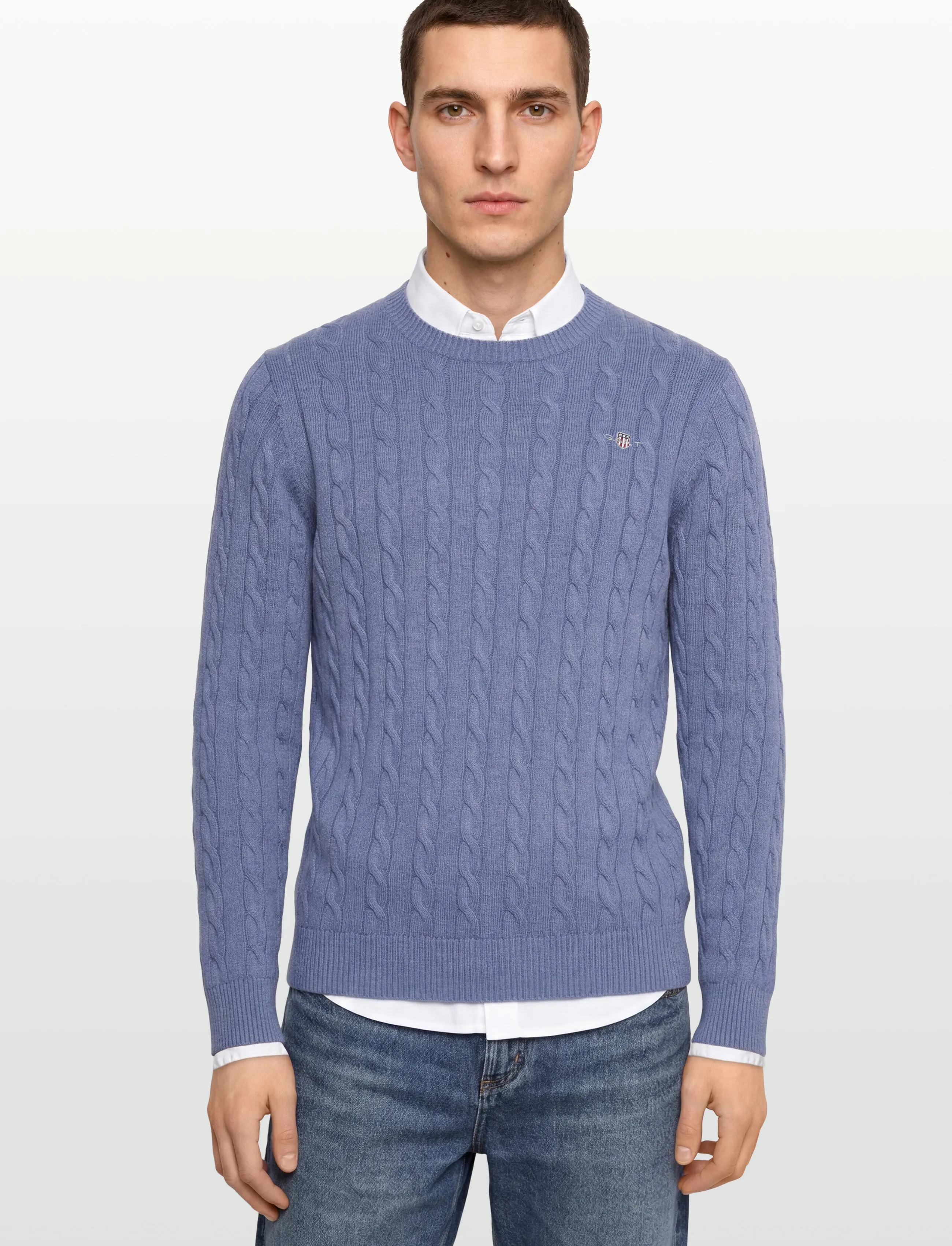 Gant - Classic Cable Knit Sweater - Ümara kaelusega - denim blue melange - 3