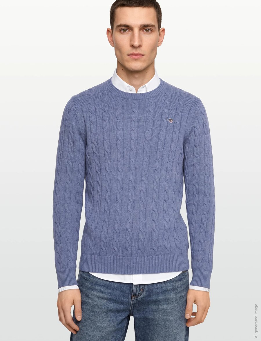 Gant - Classic Cable Knit Sweater - Ümara kaelusega - denim blue melange - 3