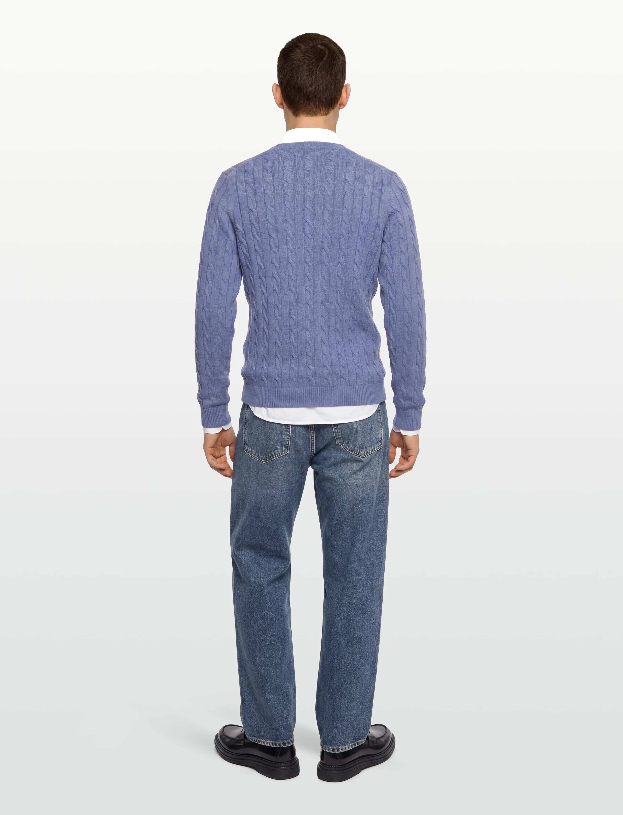 Gant - Classic Cable Knit Sweater - Ümara kaelusega - denim blue melange - 4