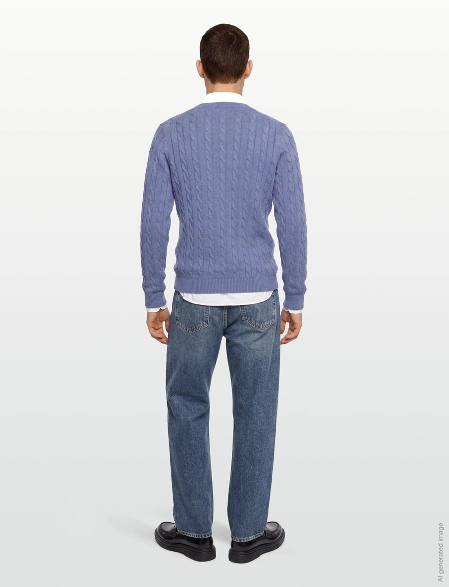 Gant - Classic Cable Knit Sweater - Ümara kaelusega - denim blue melange - 4