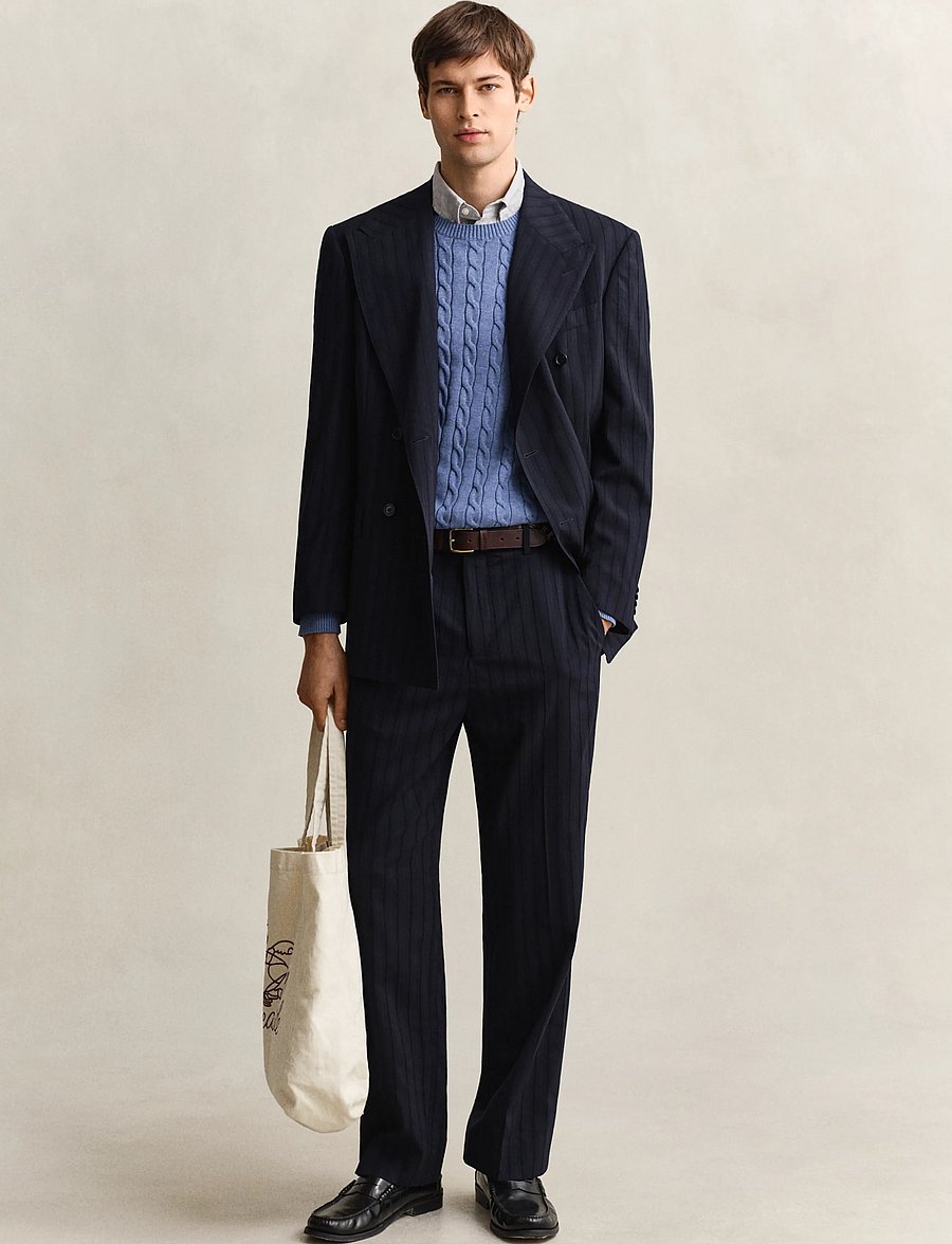 Gant - Classic Cable Knit Sweater - Ümara kaelusega - denim blue melange - 5