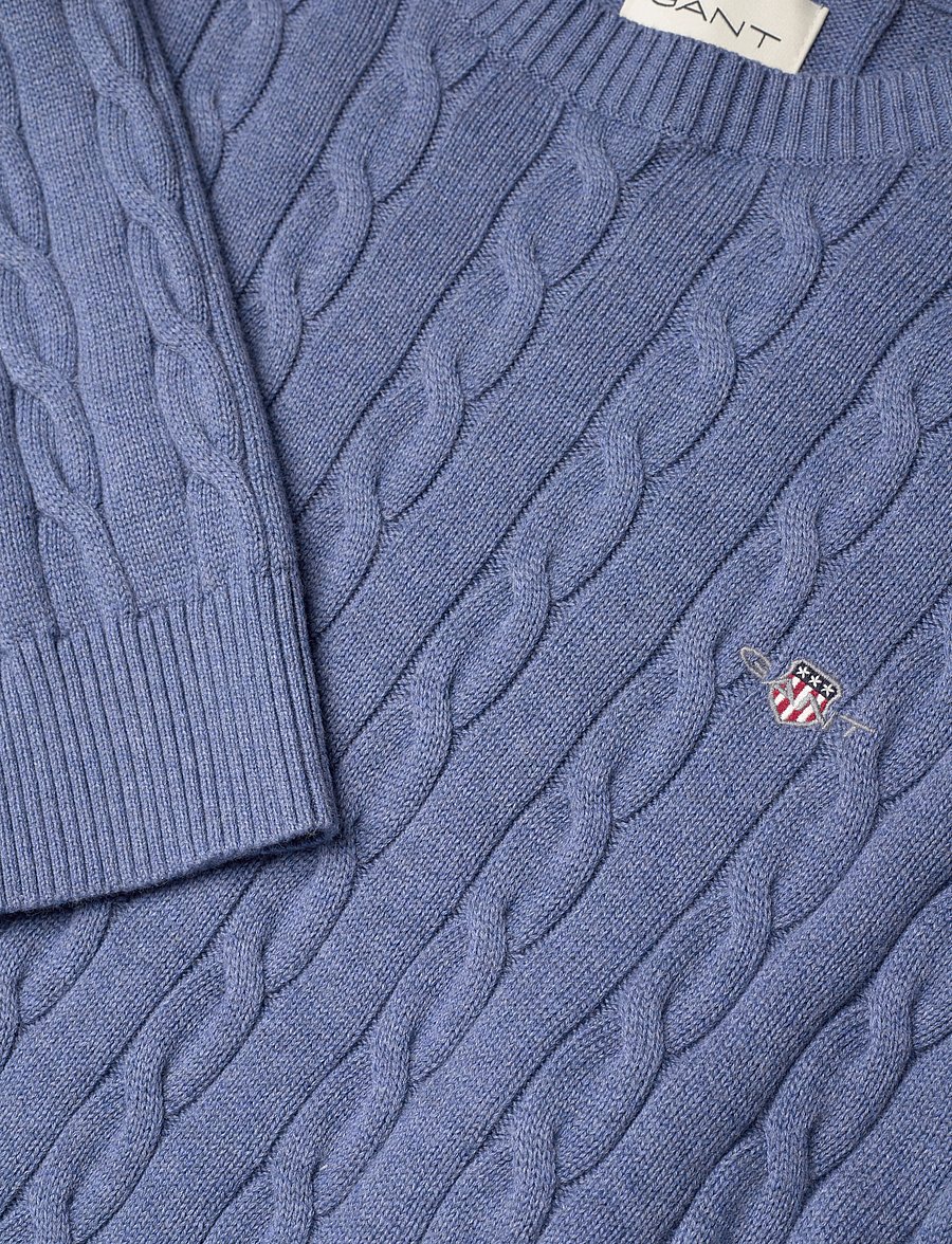 Gant - Classic Cable Knit Sweater - rund hals - denim blue melange - 5