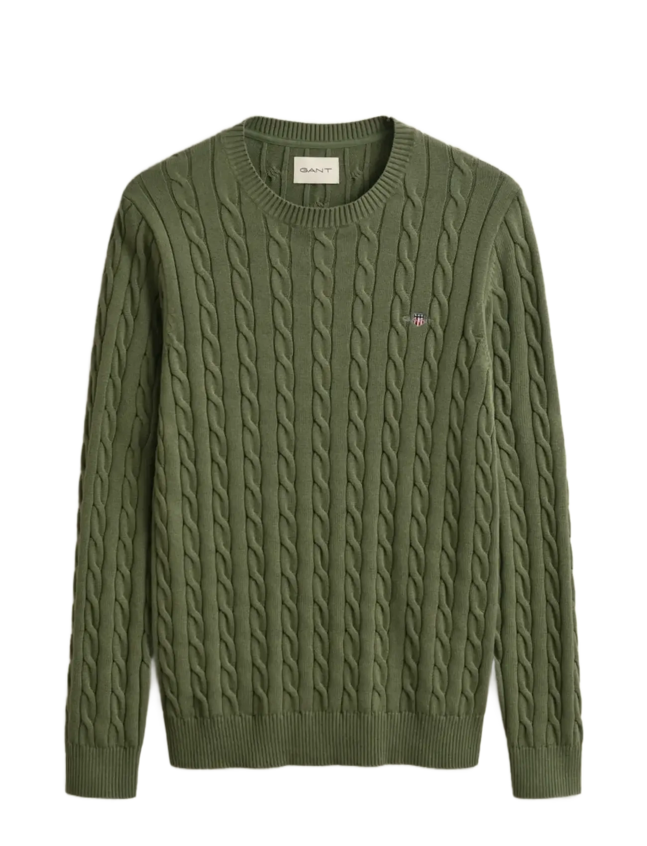 GANT COTTON CABLE C-NECK - Fatnaður - DRY HERB GREEN / green