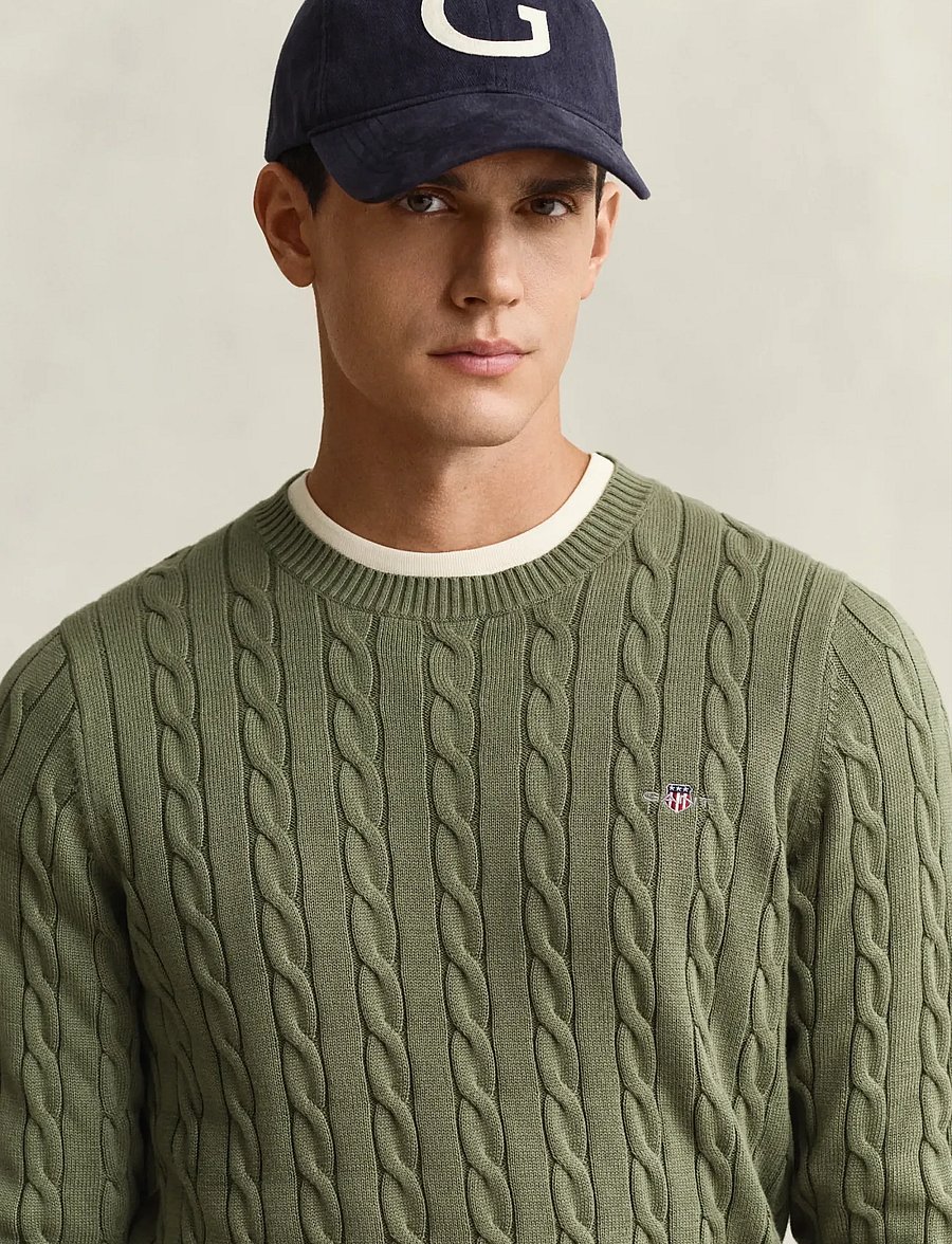 Gant - Classic Cable Knit Sweater - rund hals - dry herb green - 3