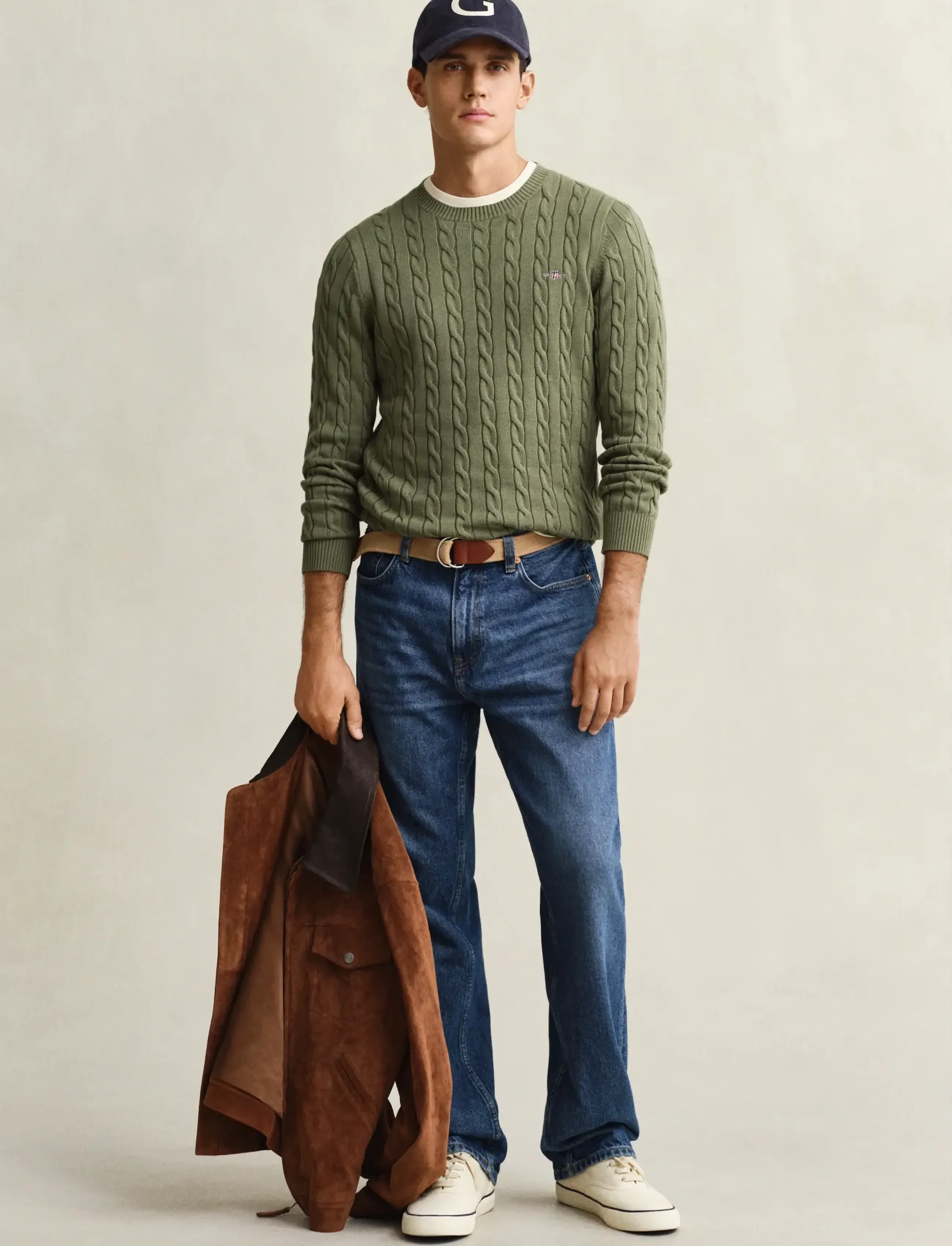 Gant - Classic Cable Knit Sweater - rund hals - dry herb green - 4
