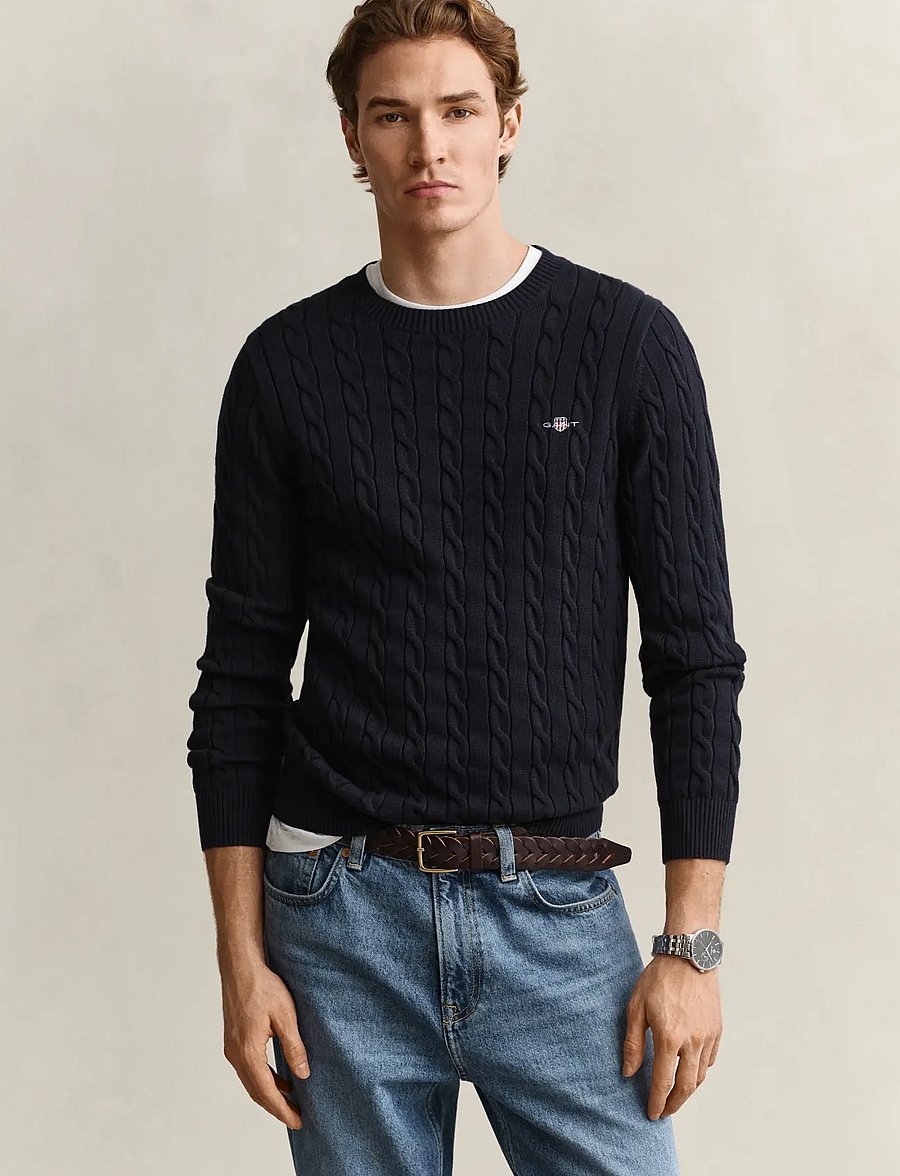Gant - Classic Cable Knit Sweater - rundhalsad - evening blue - 0