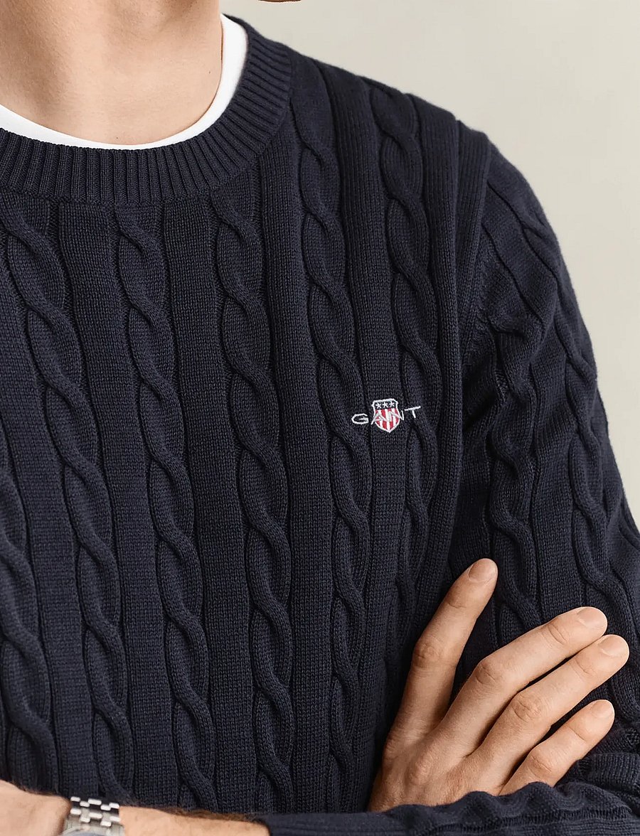 Gant - Classic Cable Knit Sweater - rundhalsad - evening blue - 4