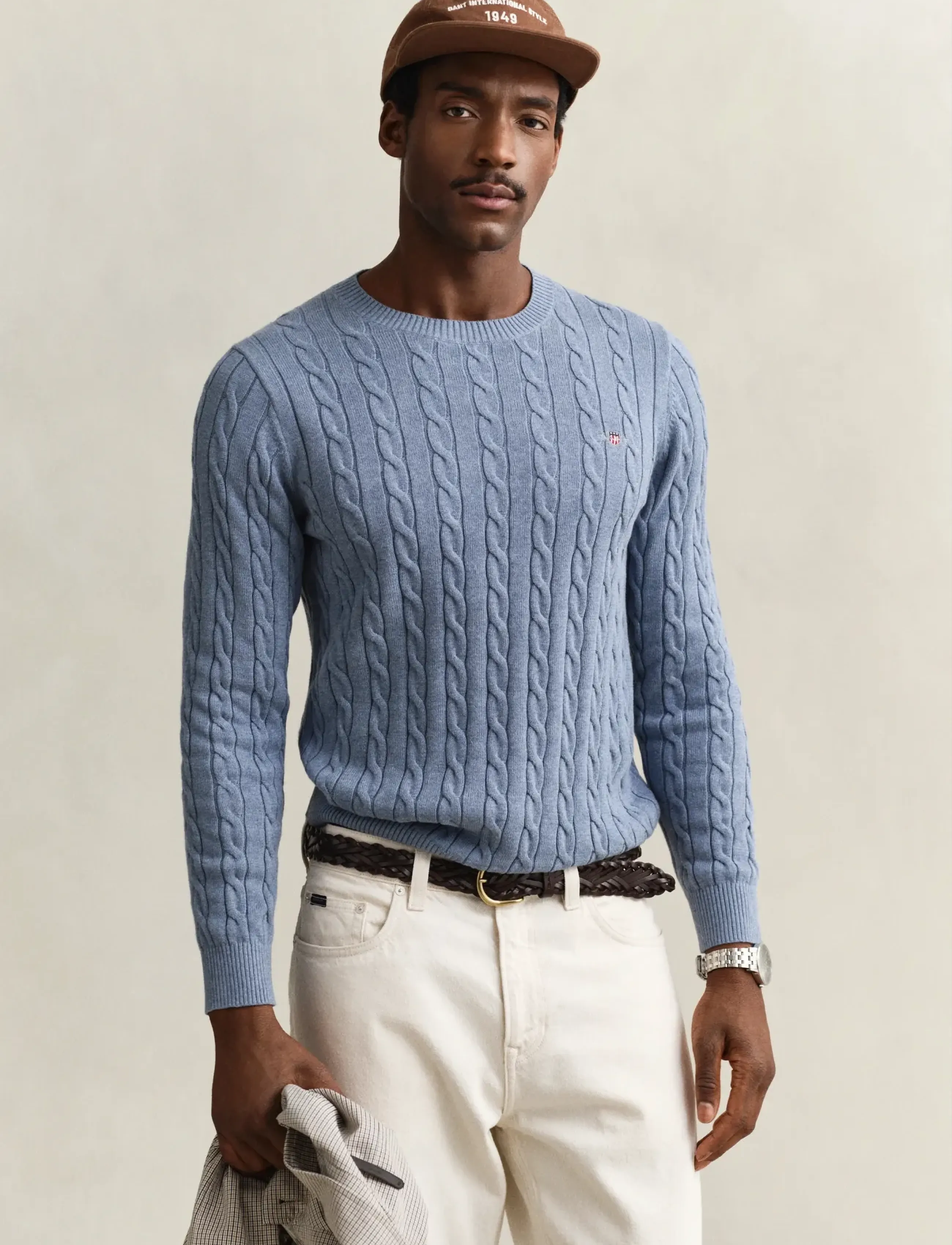 Gant Classic Cable Knit Sweater, XL, Knitwear, Blau - Round Necks, Männerswear