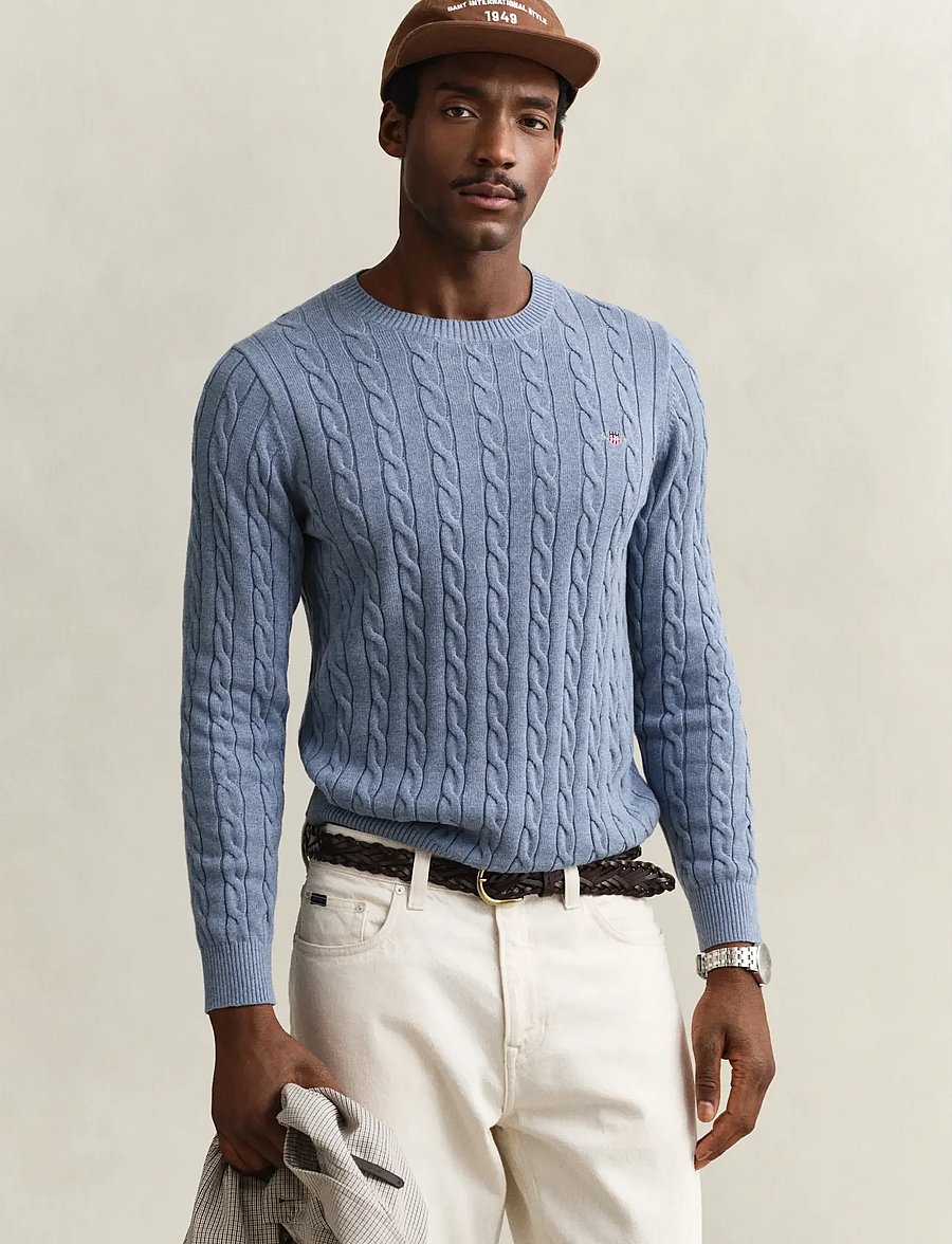Gant - Classic Cable Knit Sweater - rund hals - faded denim - 0