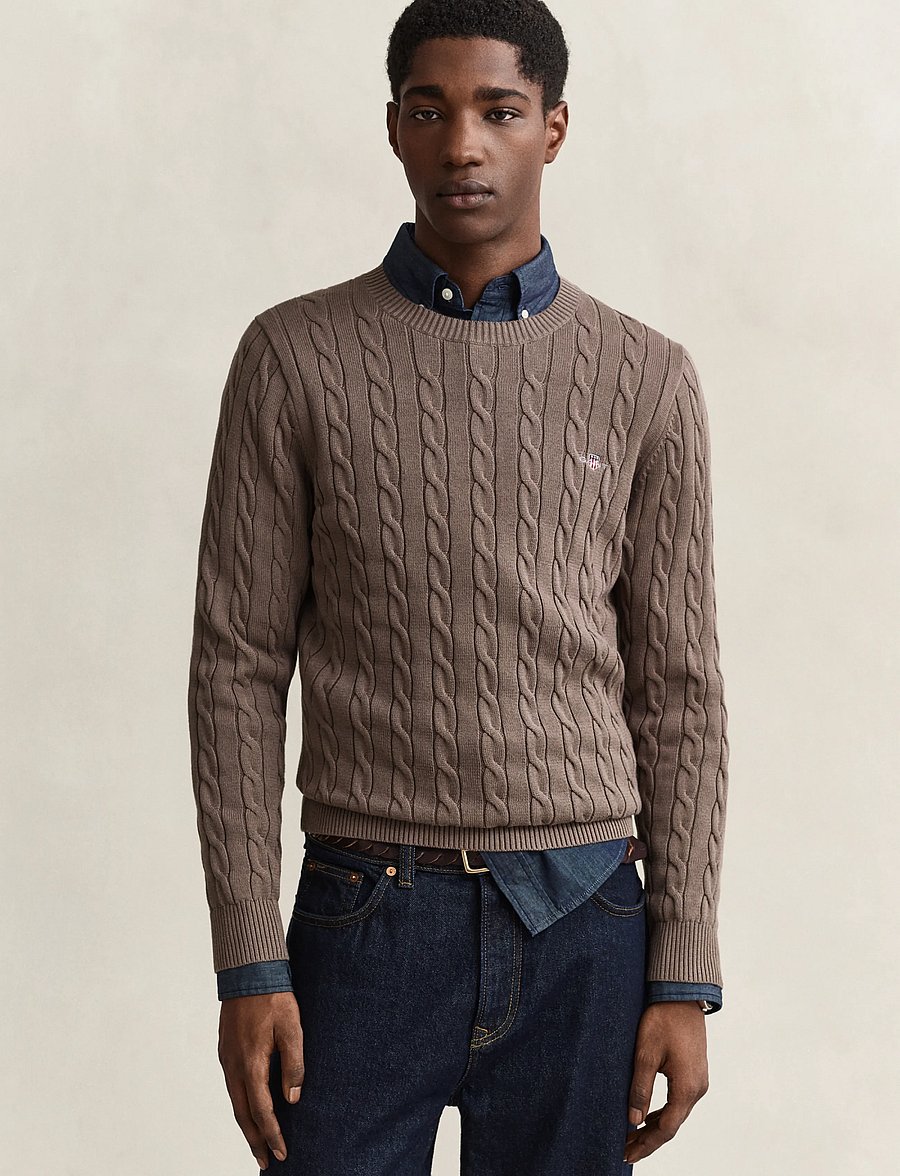 Gant - Classic Cable Knit Sweater - Ümmarguse kaelusega kudumid - faded taupe - 0