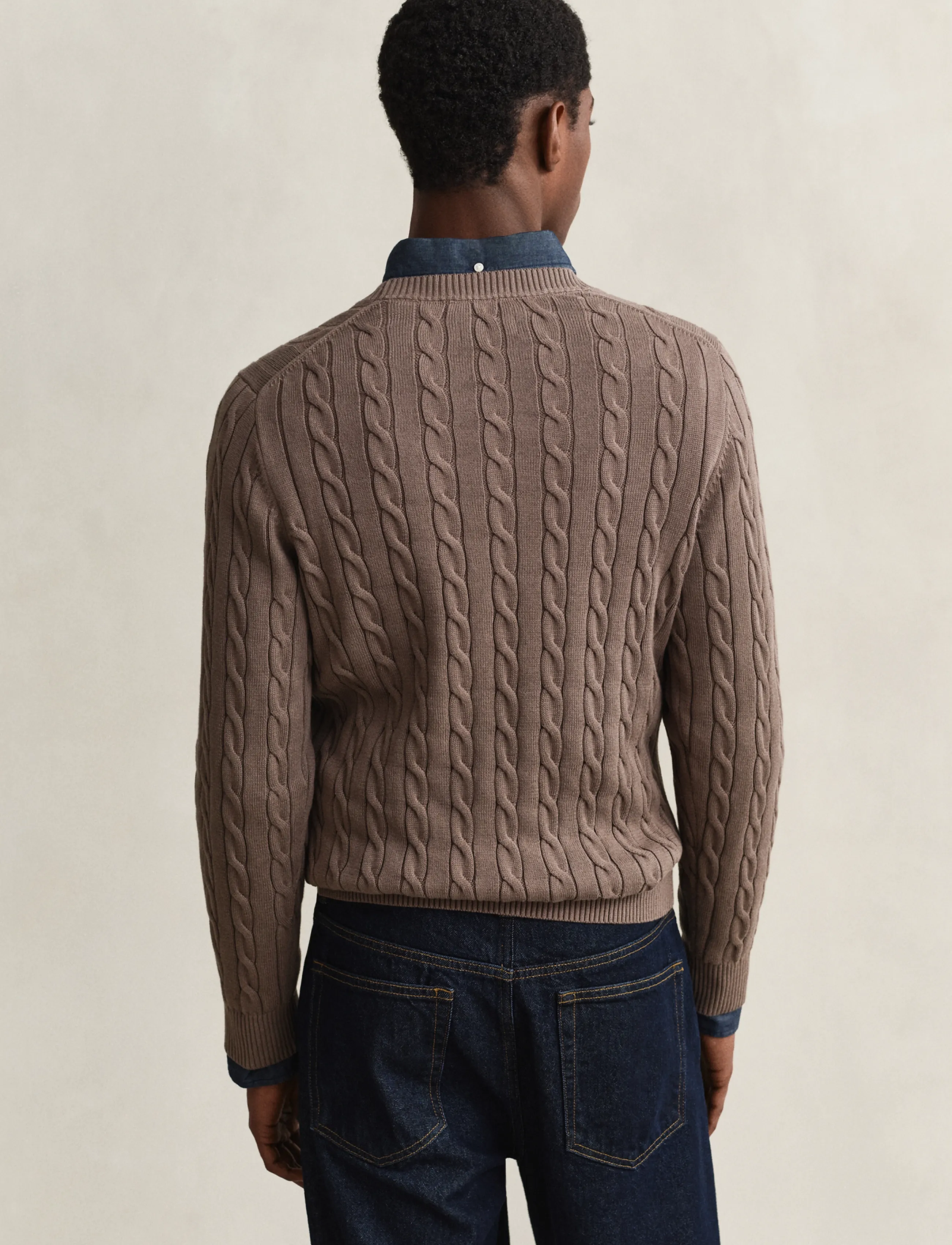 Gant - Classic Cable Knit Sweater - round necks - faded taupe - 2
