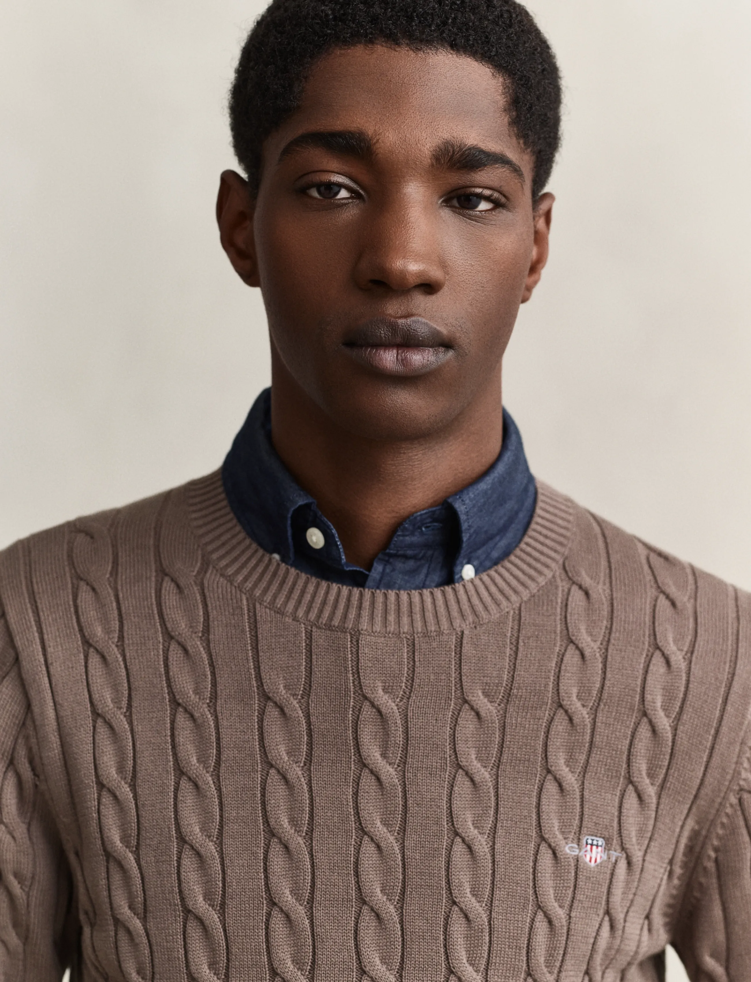 Gant - Classic Cable Knit Sweater - round necks - faded taupe - 3