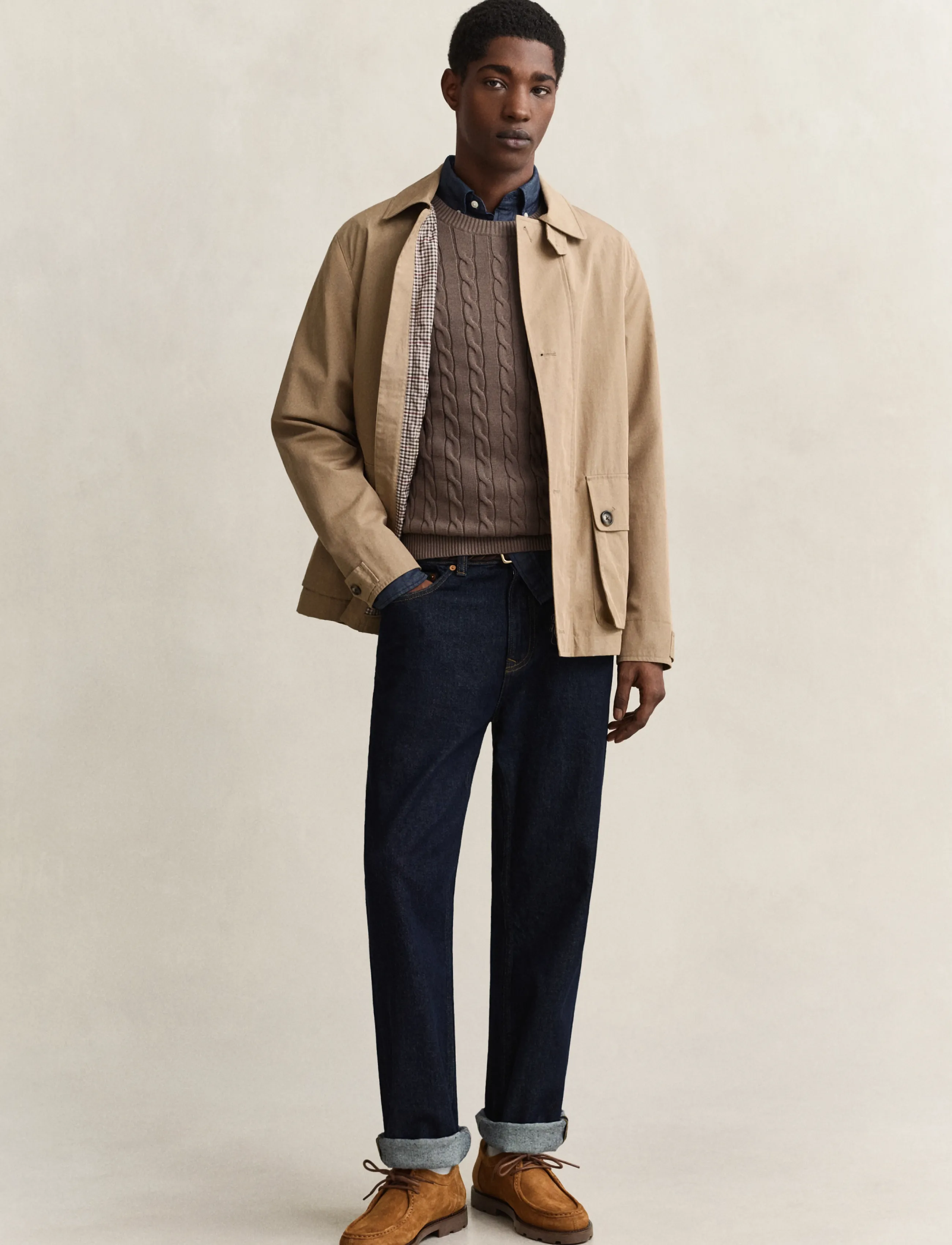 Gant - Classic Cable Knit Sweater - round necks - faded taupe - 4