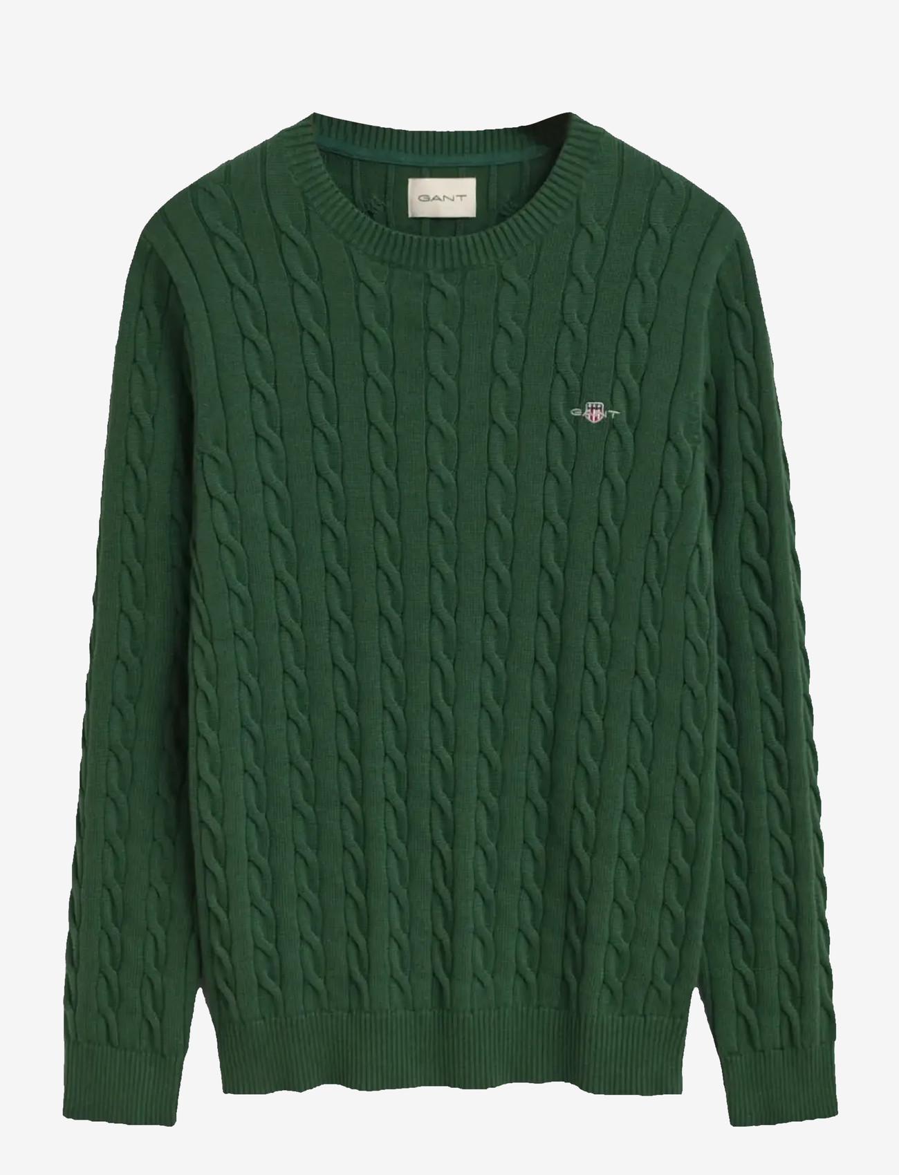 GANT - COTTON CABLE C-NECK - knitted round necks - forest green - 1
