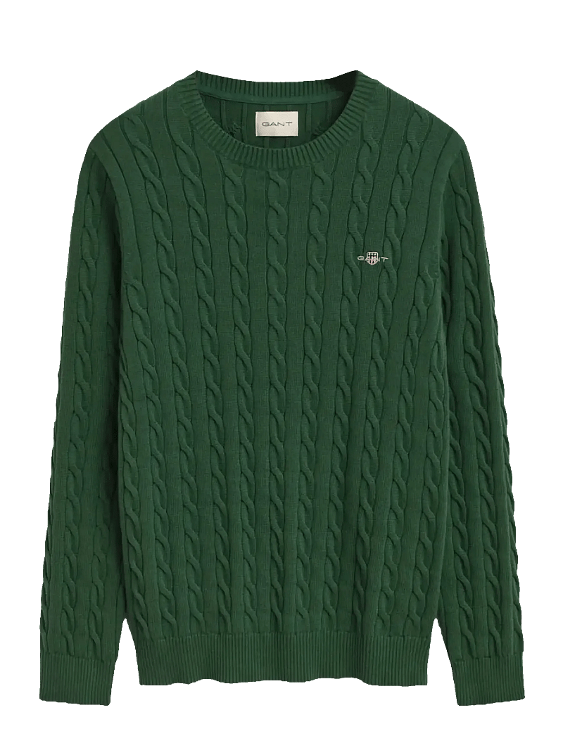 GANT - COTTON CABLE C-NECK - knitted round necks - forest green - 1