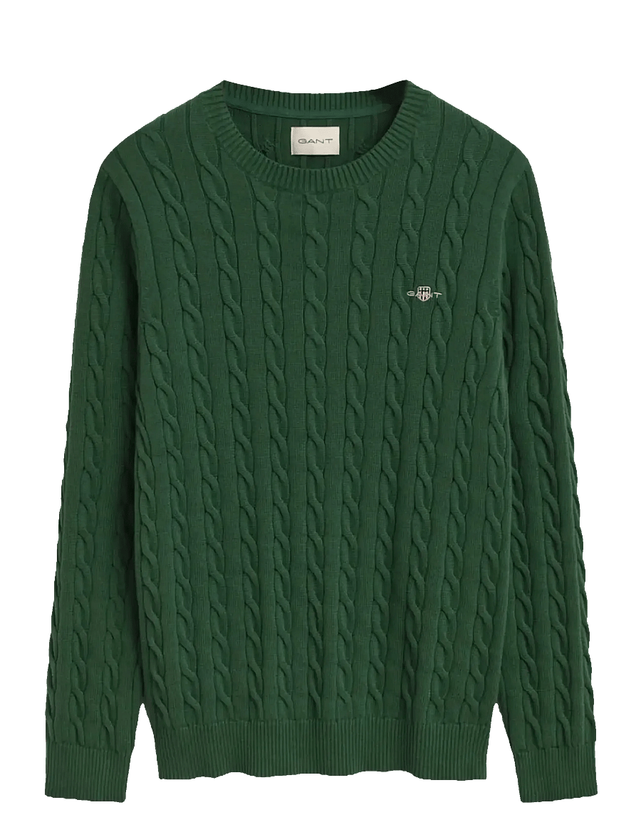 Gant - Classic Cable Knit Sweater - rundhalsad - forest green - 1