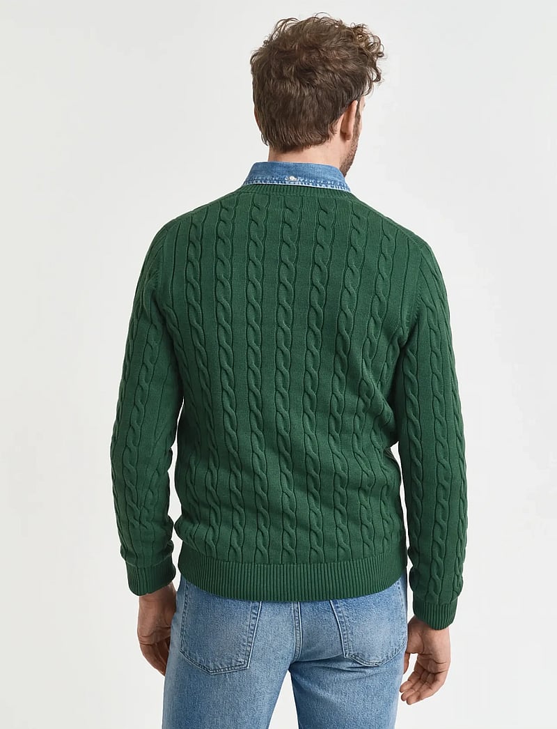 GANT - COTTON CABLE C-NECK - knitted round necks - forest green - 2